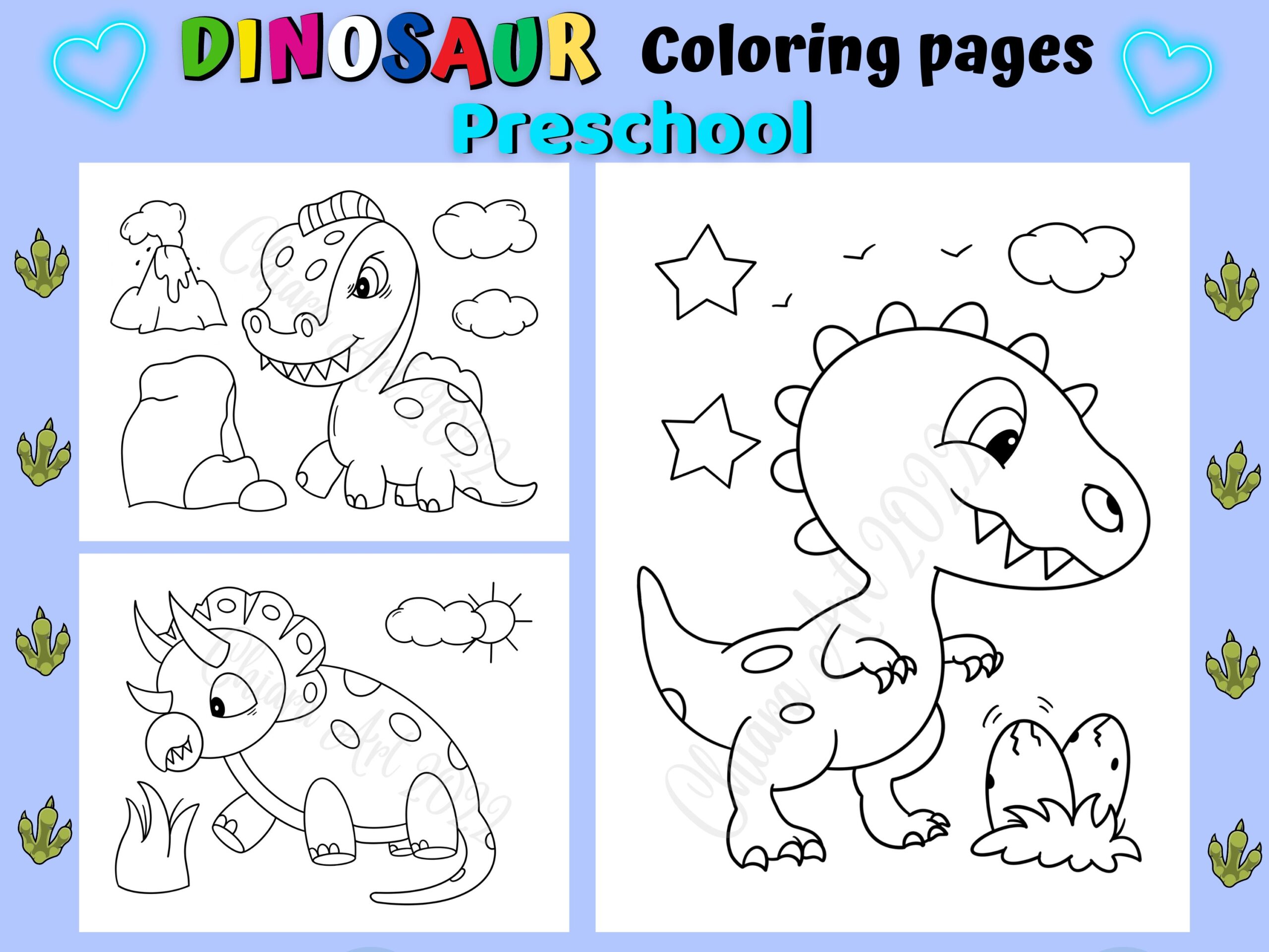 Dinosaur Coloring Pages Preschool Dinosaur Eggs Nest Coloring For Kids Printable Baby T Rex Triceratops Pages Easy Dinosaur Coloring PDF Etsy