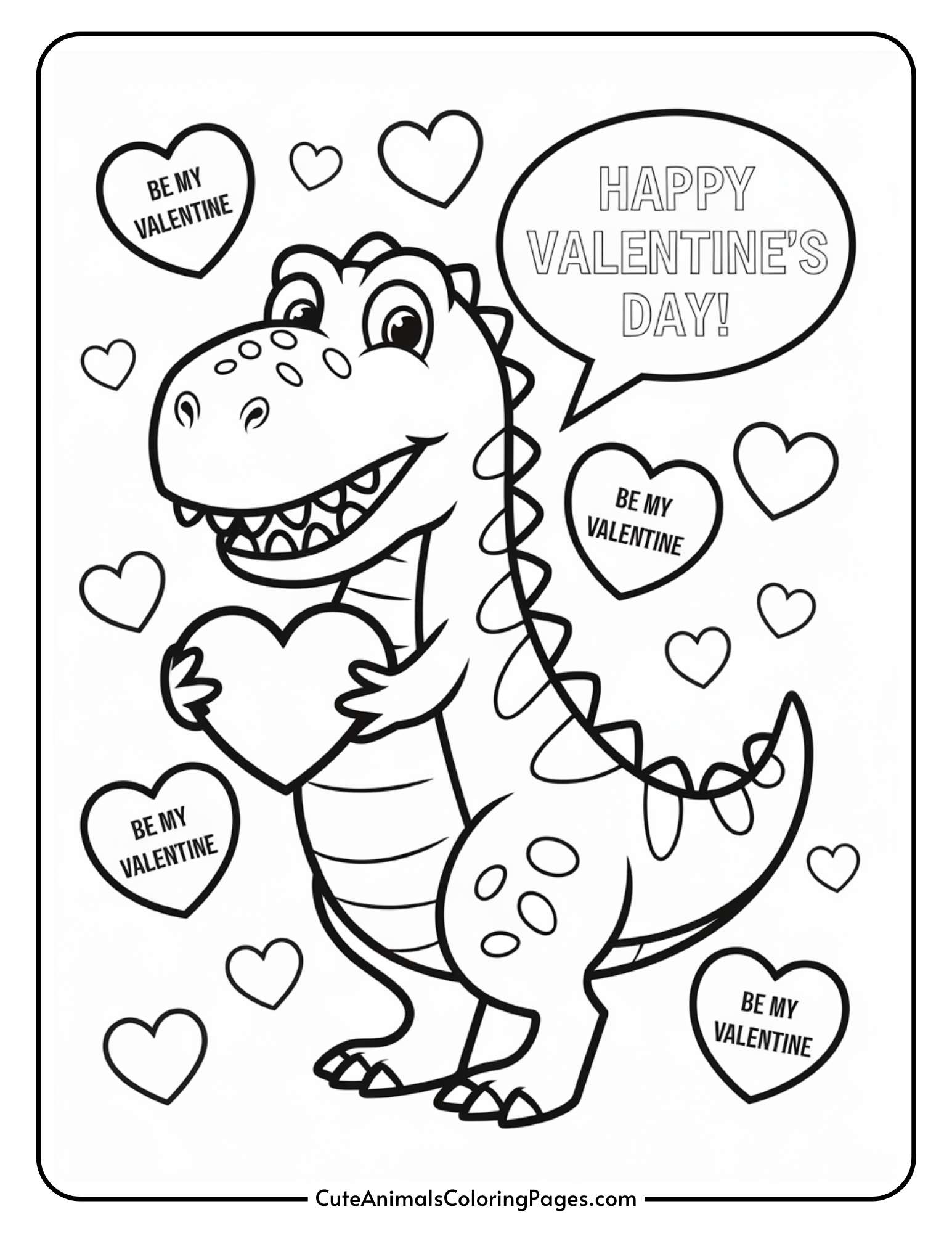 Dinosaur Valentine Coloring Page 22 Free Printables Cute Animals Coloring Pages