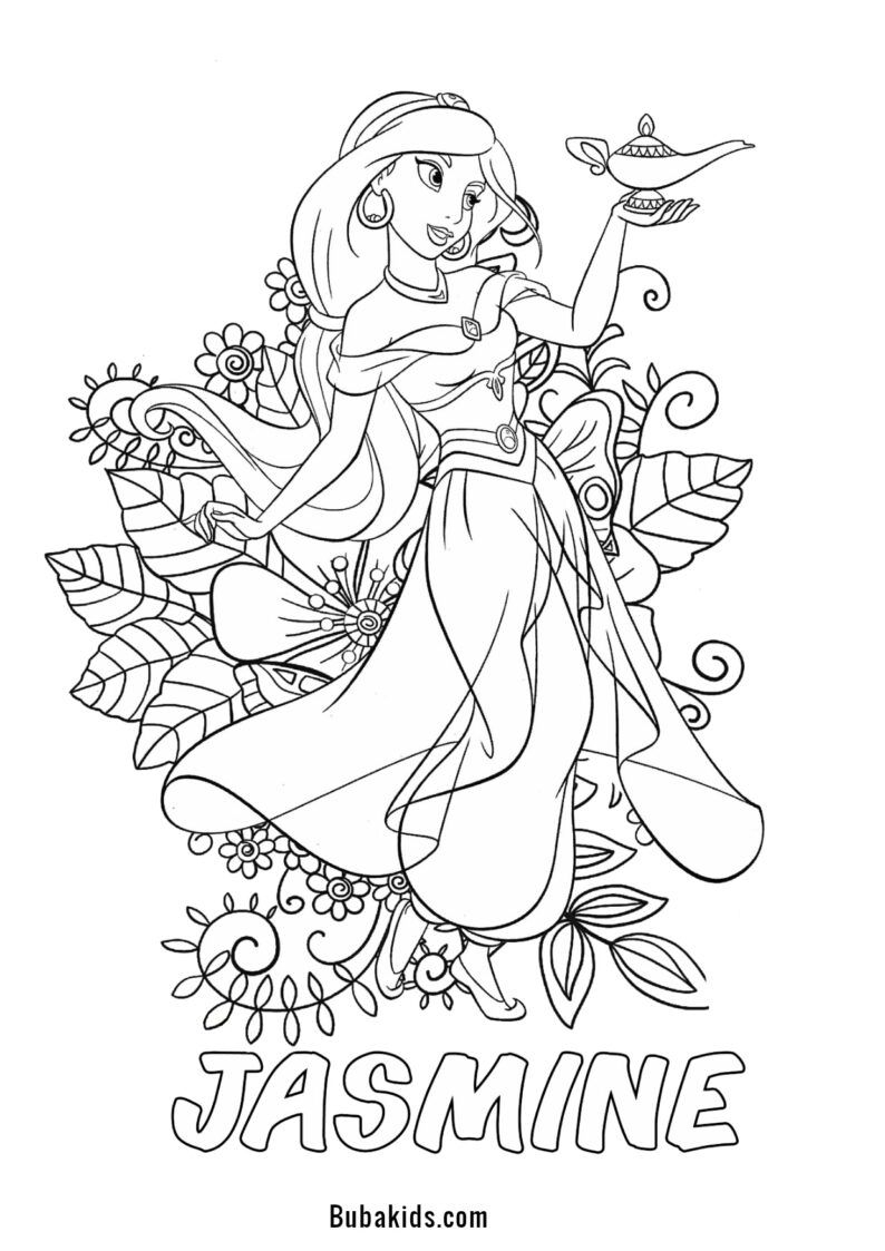 Disney Princess Jasmine Coloring Pages Aladdin Bubakids BubaKids