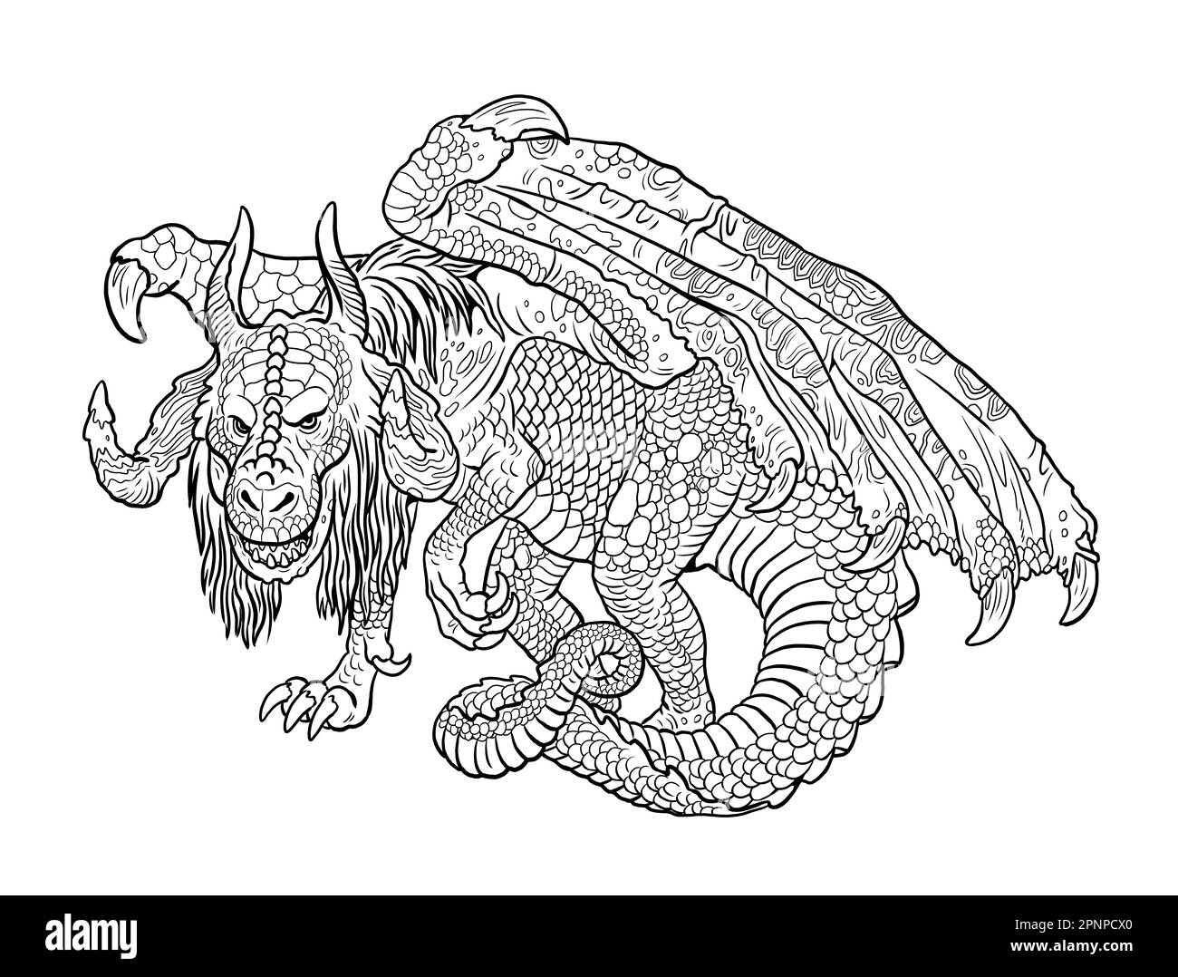 Dragon Coloring Page Fantasy Illustration With Mythical Creature Dragon Drawing Coloring Sheet Stock Photo Alamy