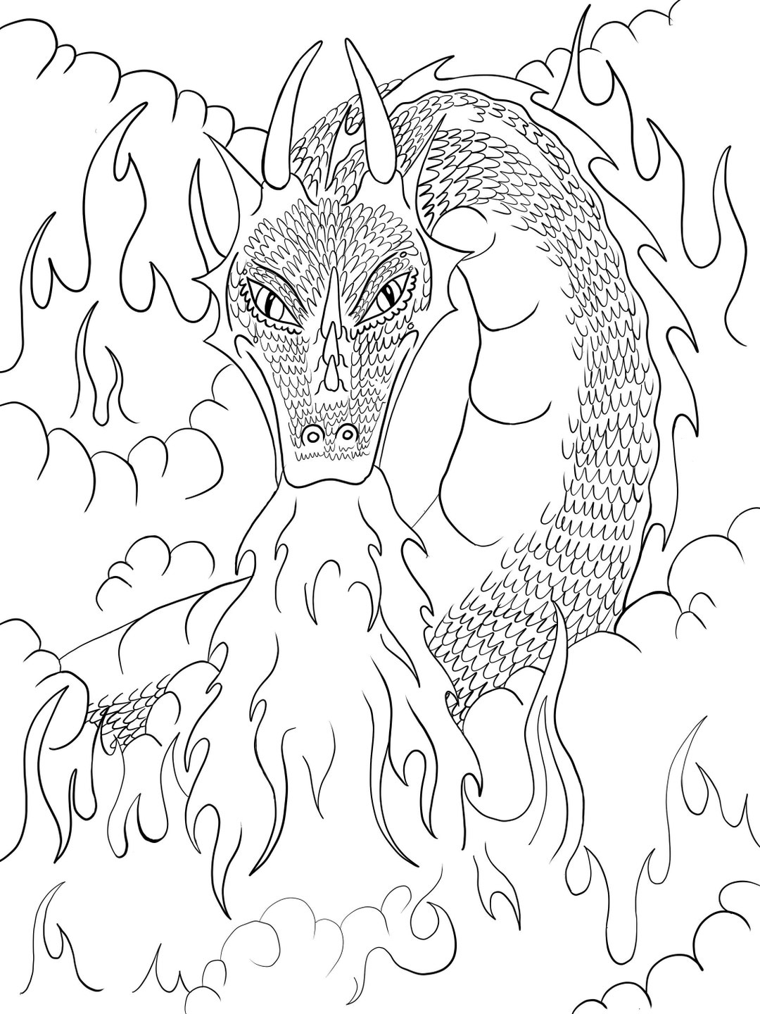 Dragon Coloring Page fire Etsy