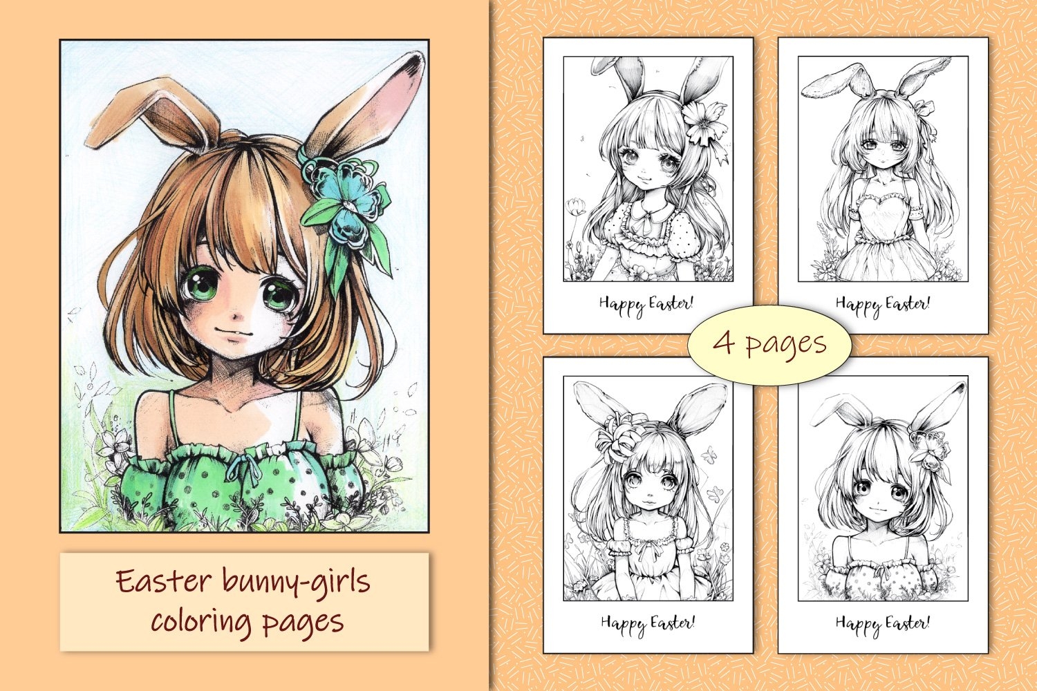 Easter Anime Style Bunny Girl Coloring Page