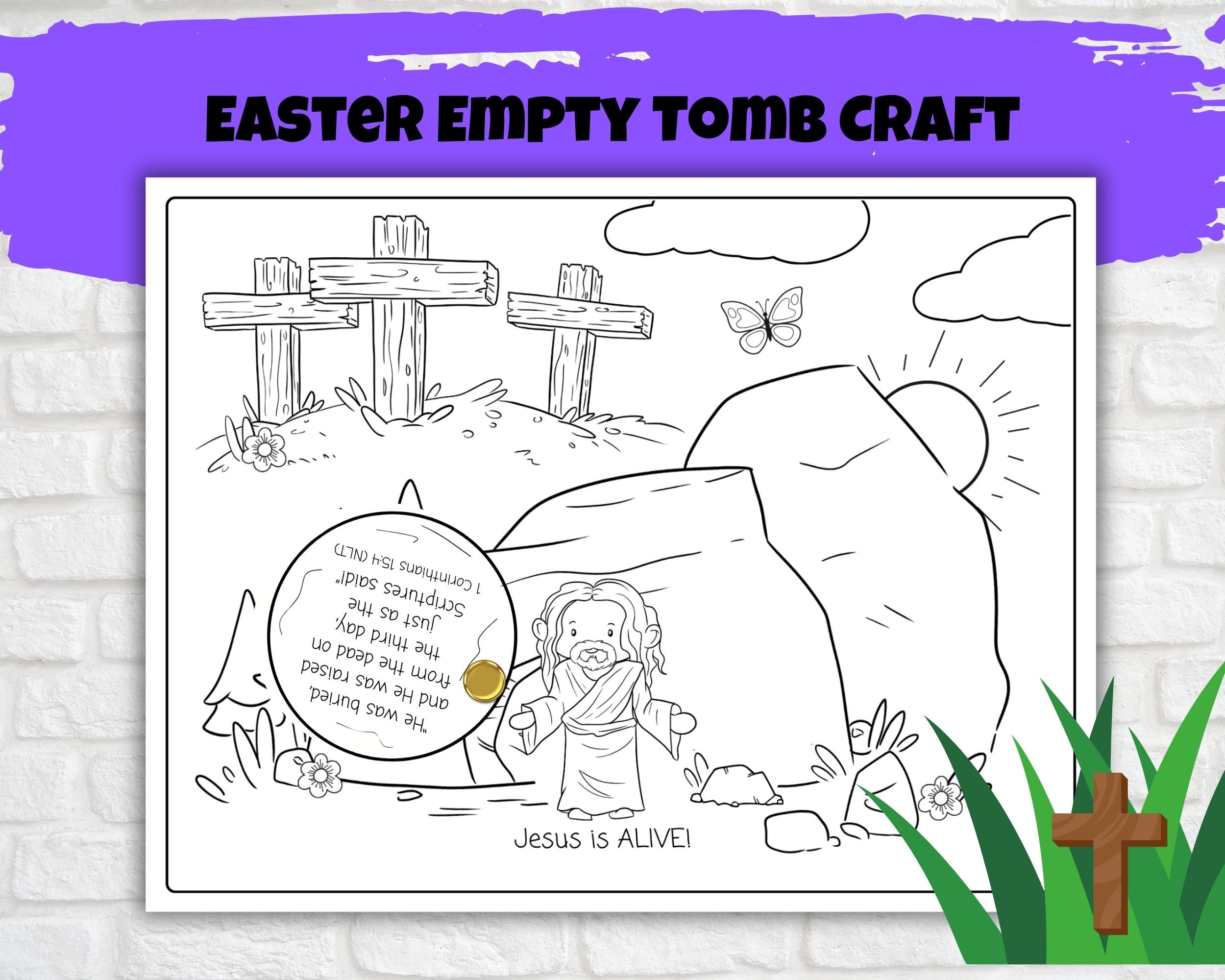 Easter Empty Tomb Craft Sunday School Activity Kids Church Holy Week Craft Easter Story Bible Verse Coloring Etsy