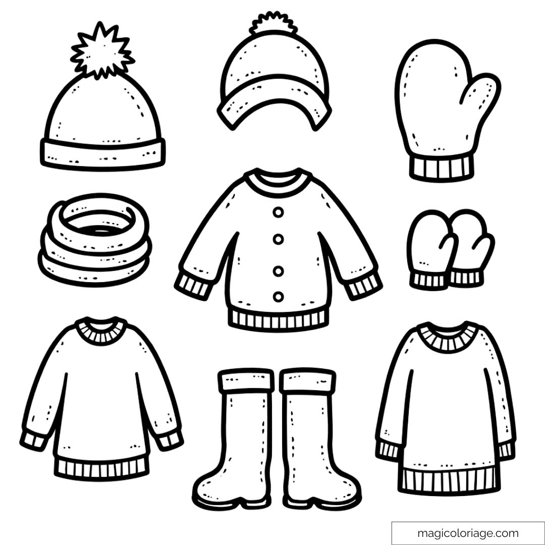Easy Coloring Pages Of Winter Clothes For Children To Print