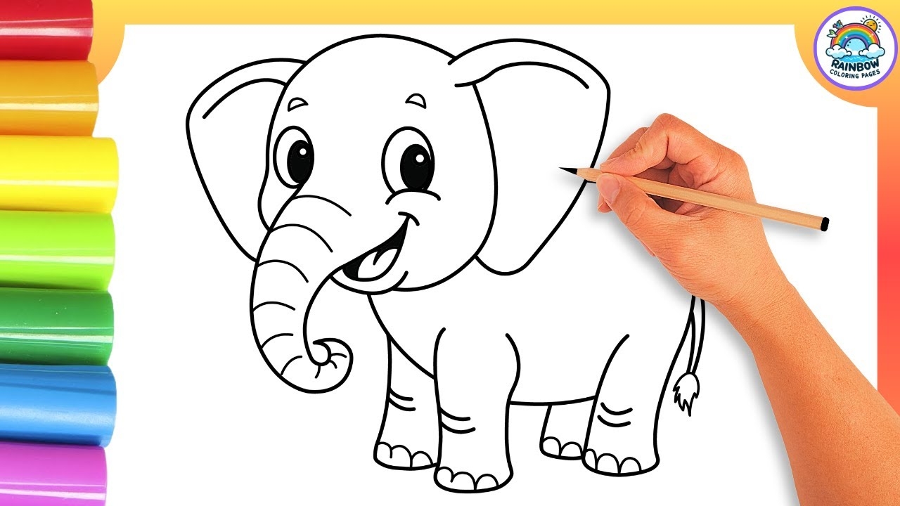 Easy Elephant Drawing And Coloring A Cute Elephant Drawings For Kids YouTube