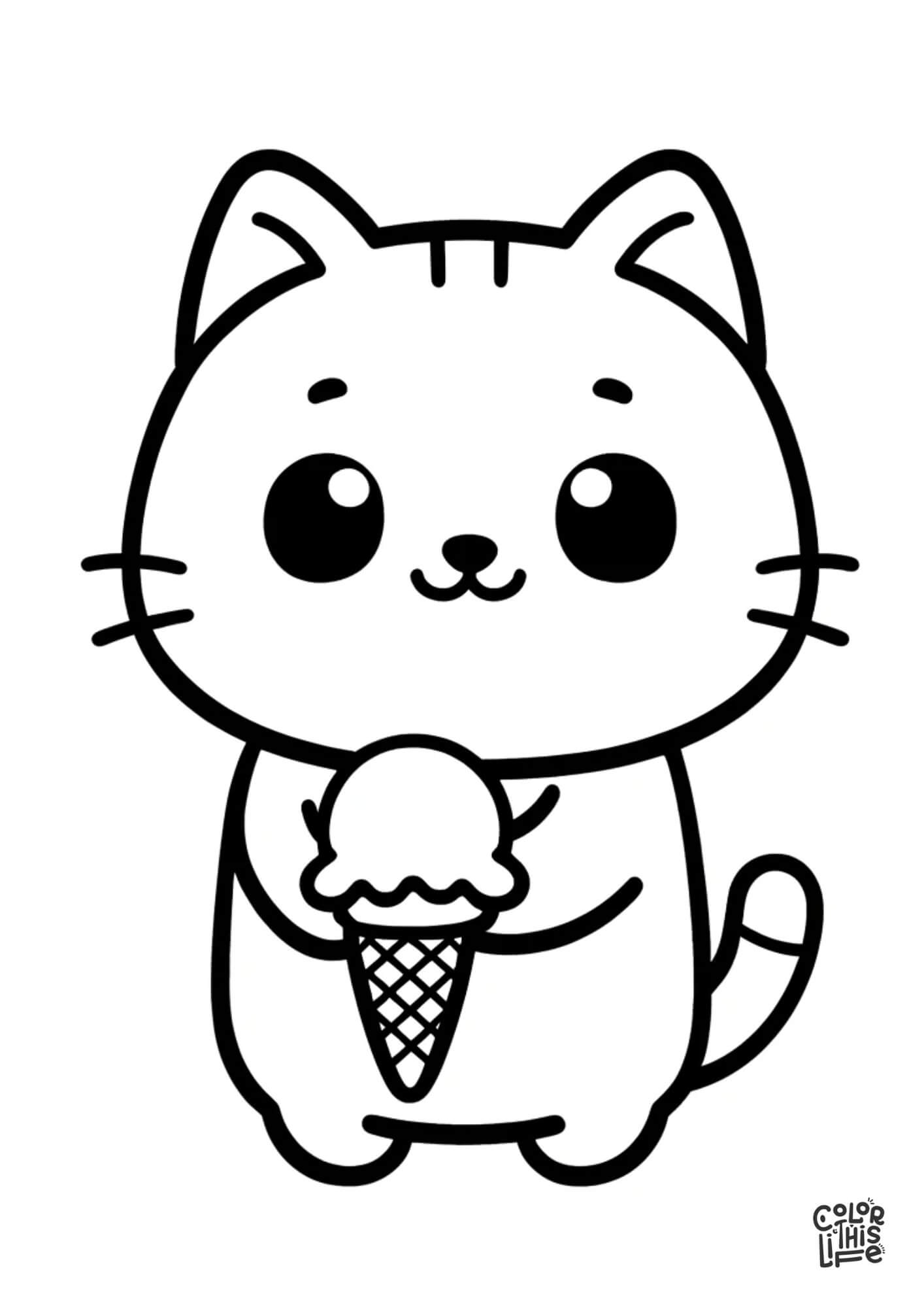 Easy Kitty Ice Cream Coloring Page For Kids Color This Life