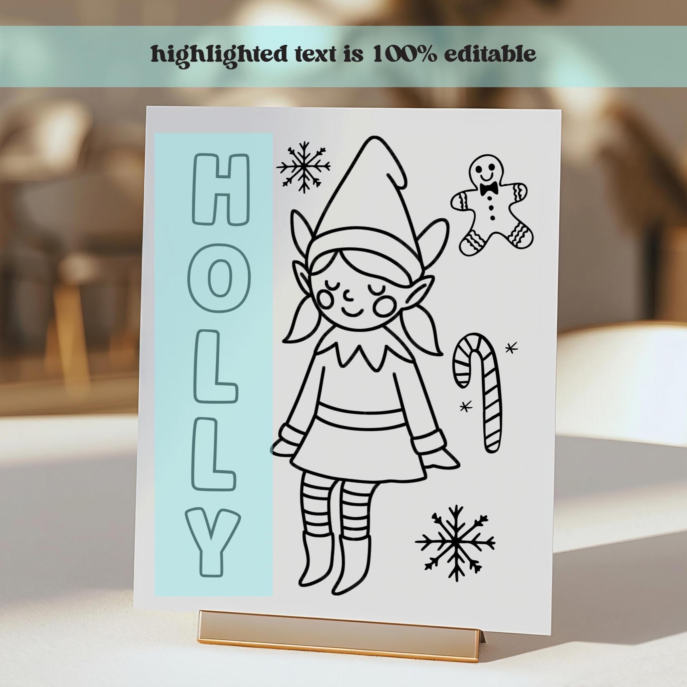 Editable Girl Elf Coloring Page Printable 8 5x11 Christmas Activity Personalized Name Template Holiday Kids Craft Instant Download 296 Etsy