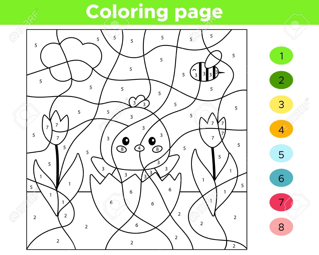 Educational Number Coloring Page For Preschool Children Vector Kawaii Chick Hatched From Egg Spring Flowers Royalty Free SVG Cliparts Vectors And Stock Illustration Image 120362066 