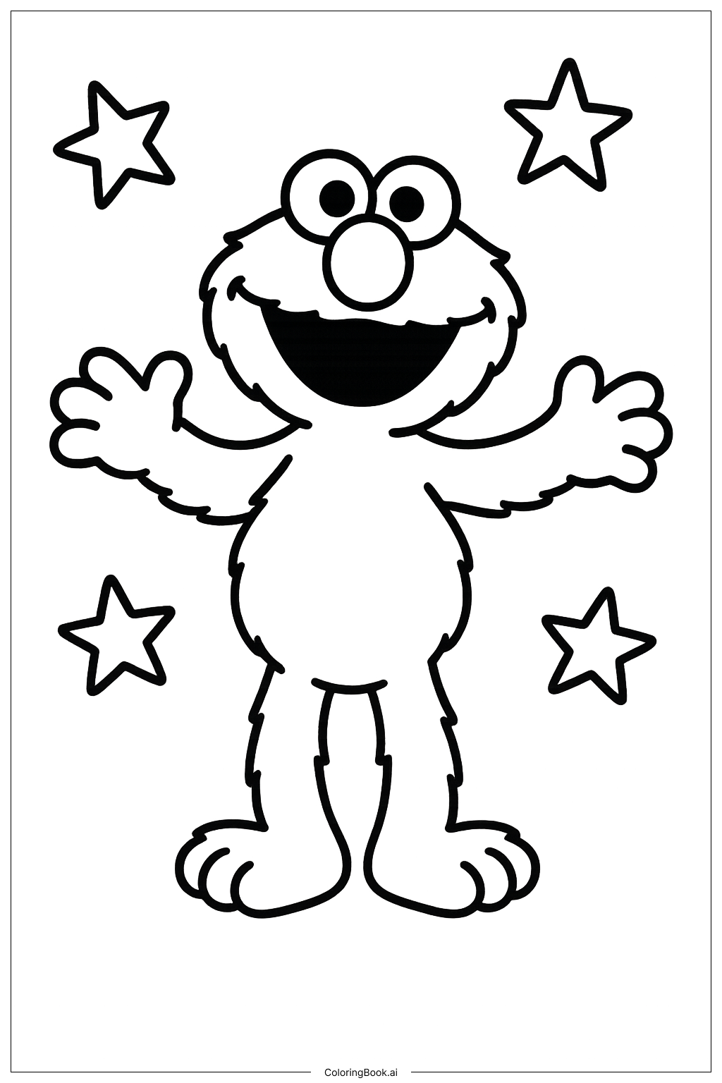 Elmo Smiling With Stars Coloring Page Free PDF PNG Printable 