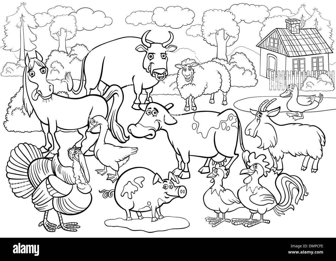 Farm Animals Cartoon For Coloring Book Stock Vector Image Art Alamy
