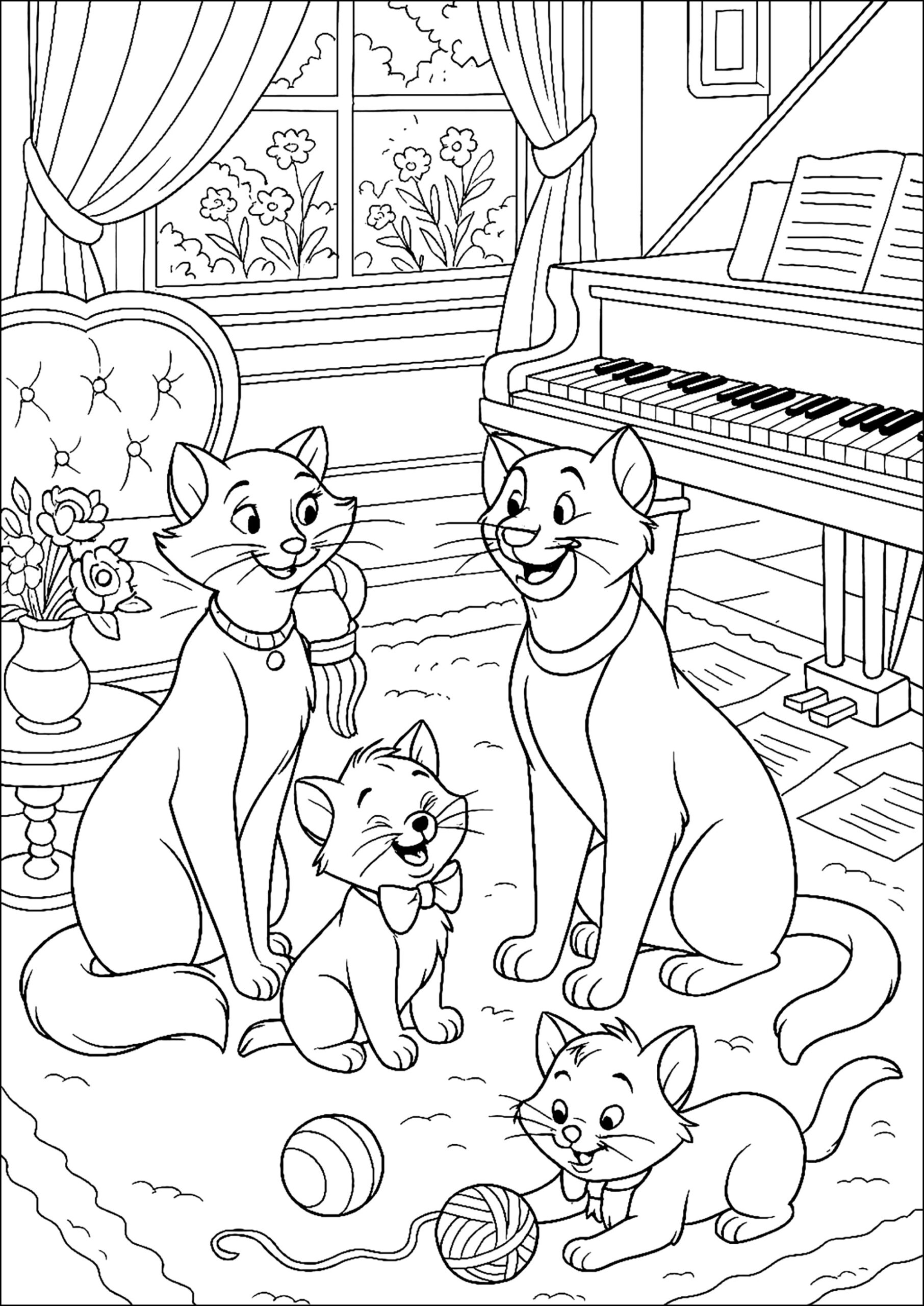 Feline Serenade In The Living Room The Aristocats Coloring Pages