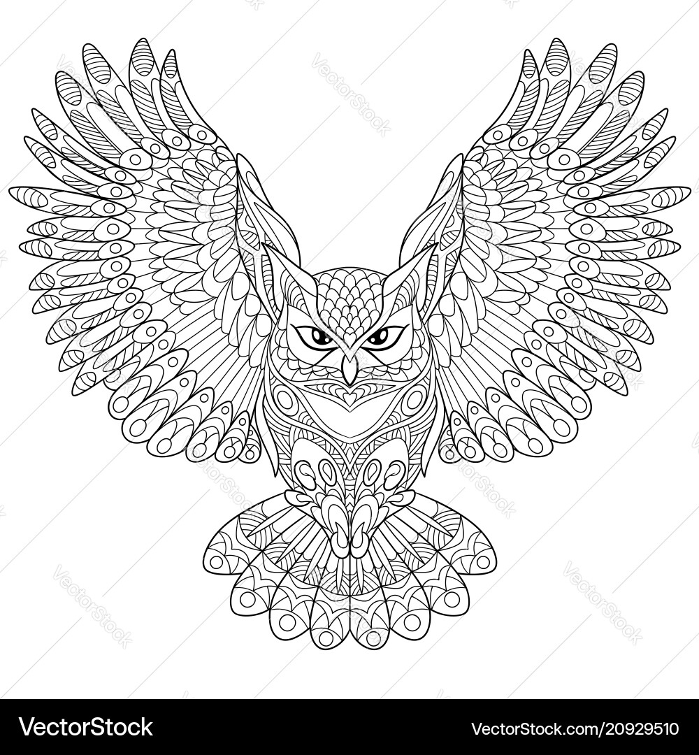 Flying Owl Coloring Page Royalty Free Vector VectorStock