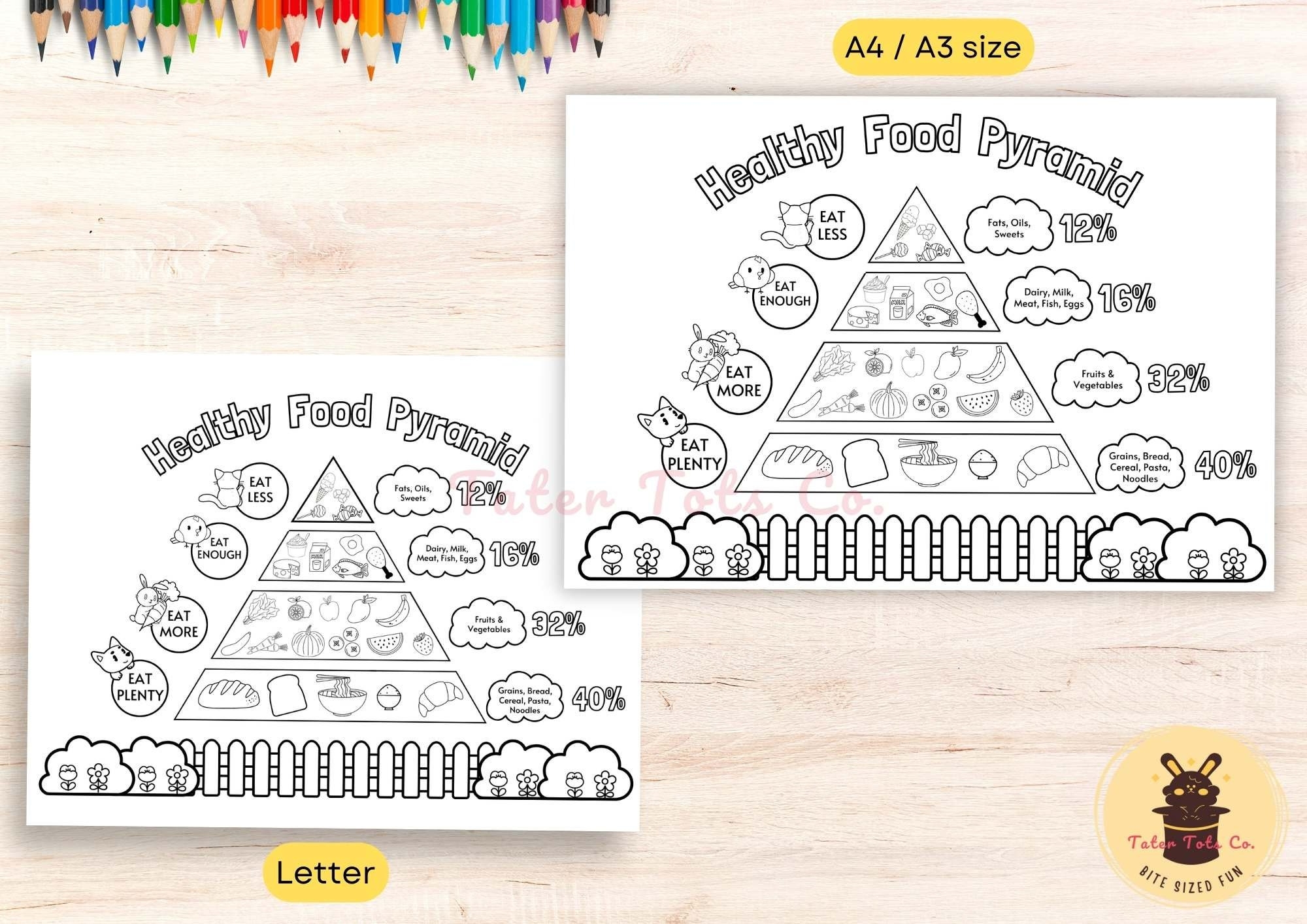 Food Pyramid Nutrition Guide Preschool Learning Poster digital Download PDF A4 a3 letter Sizes Etsy
