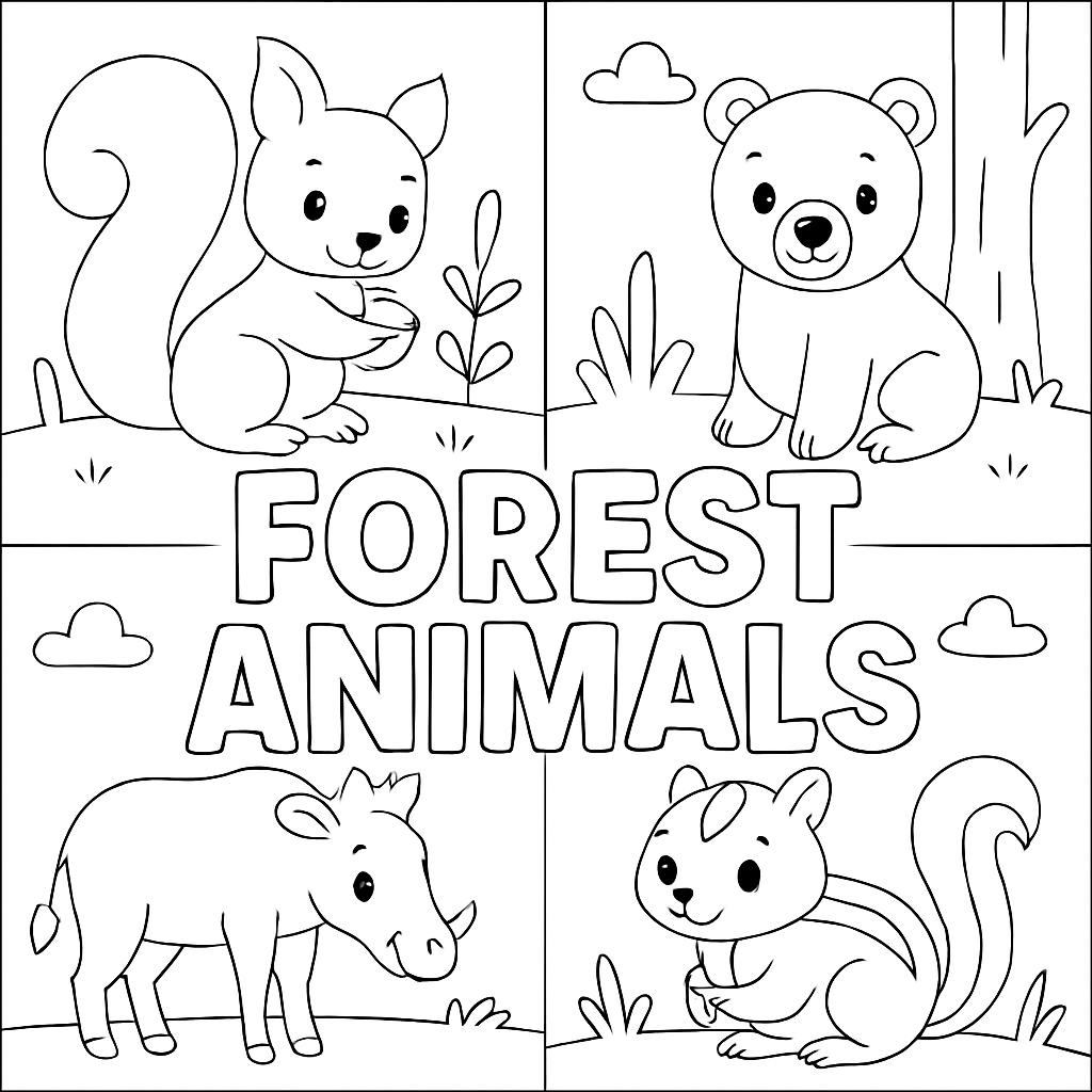 Forest Animal Coloring Pages Kids Woodland Activity instant Download PDF Etsy