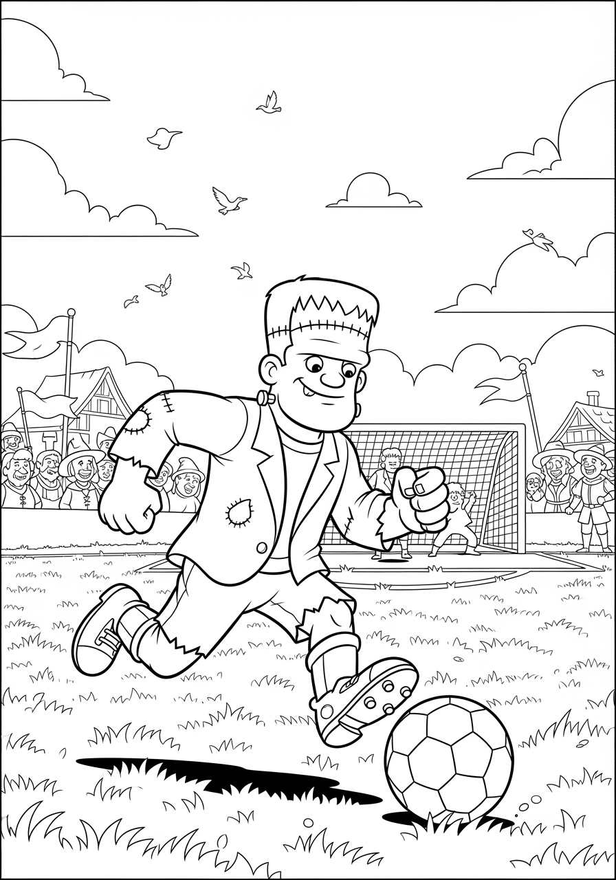 Frankenstein Playing Soccer Coloring Page Fun Printable