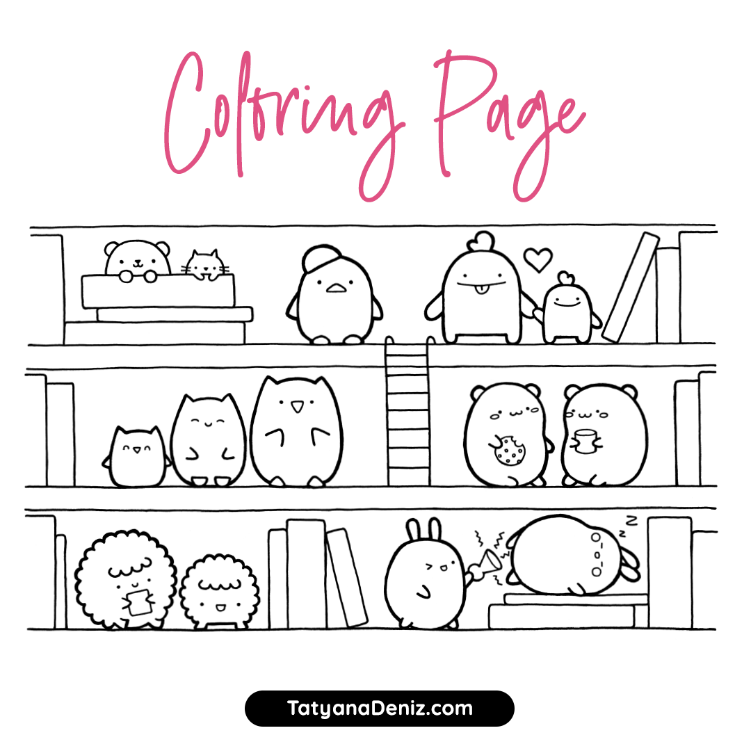 Free Coloring Page Featuring Kawaii Animals In Different Poses