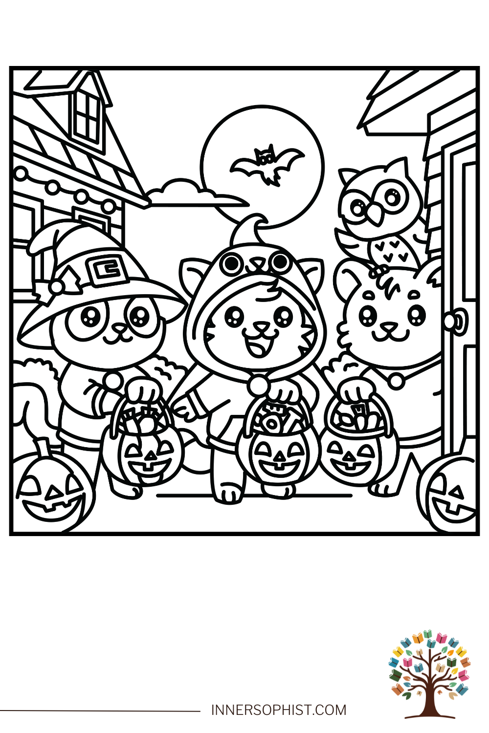 Free Cute Animals Halloween Coloring Page InnerSophist