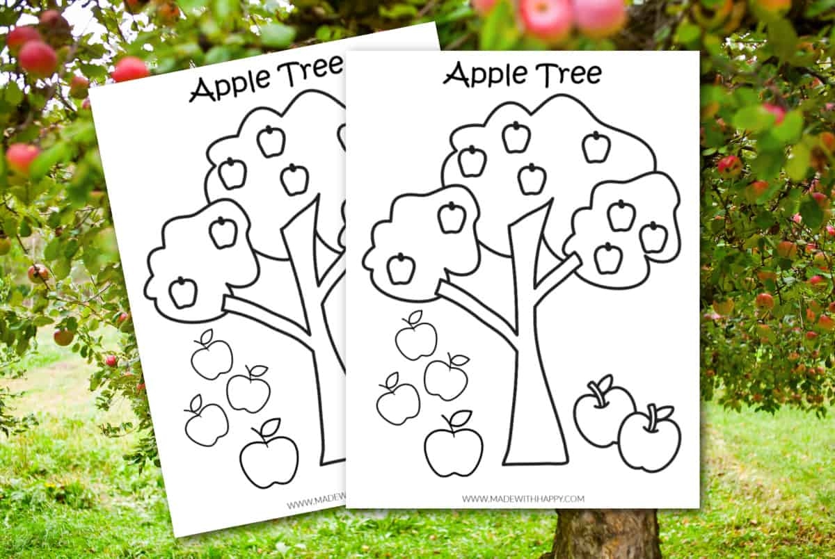 Free Printable Apple Tree Coloring Page Made With HAPPY