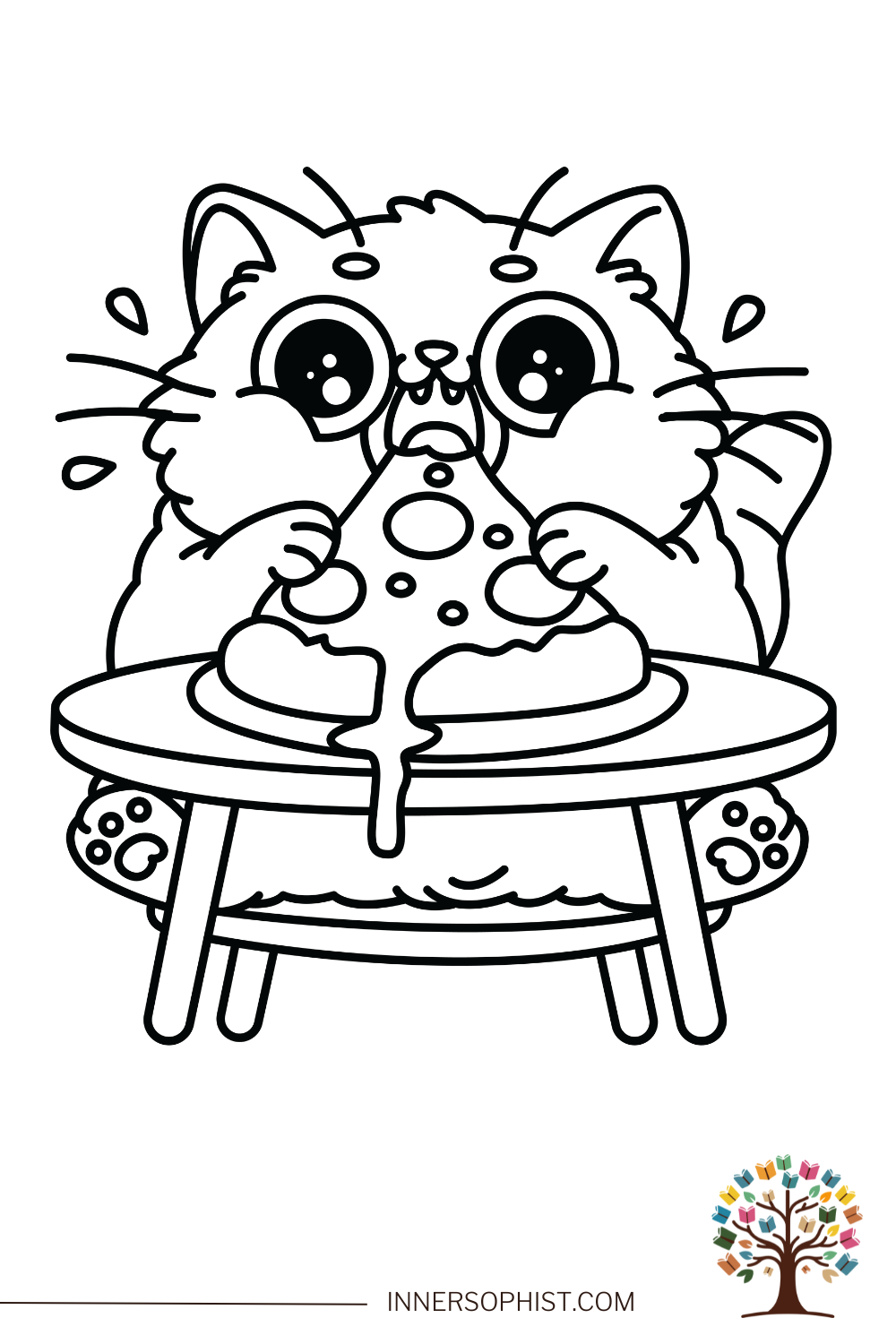 Free Printable Cat Eating Pizza Coloring Page InnerSophist