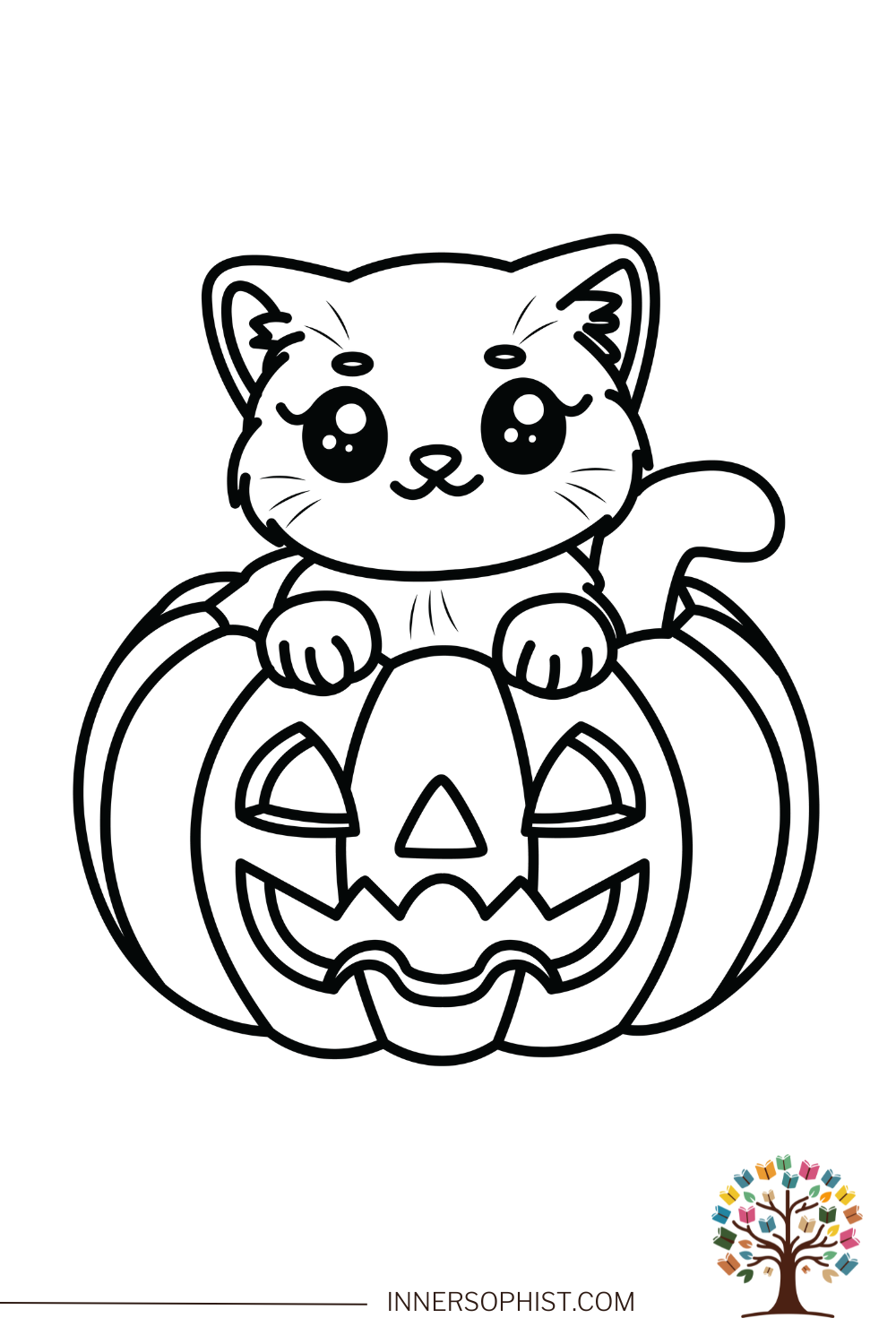 Free Printable Cat In Pumpkin Coloring Page InnerSophist
