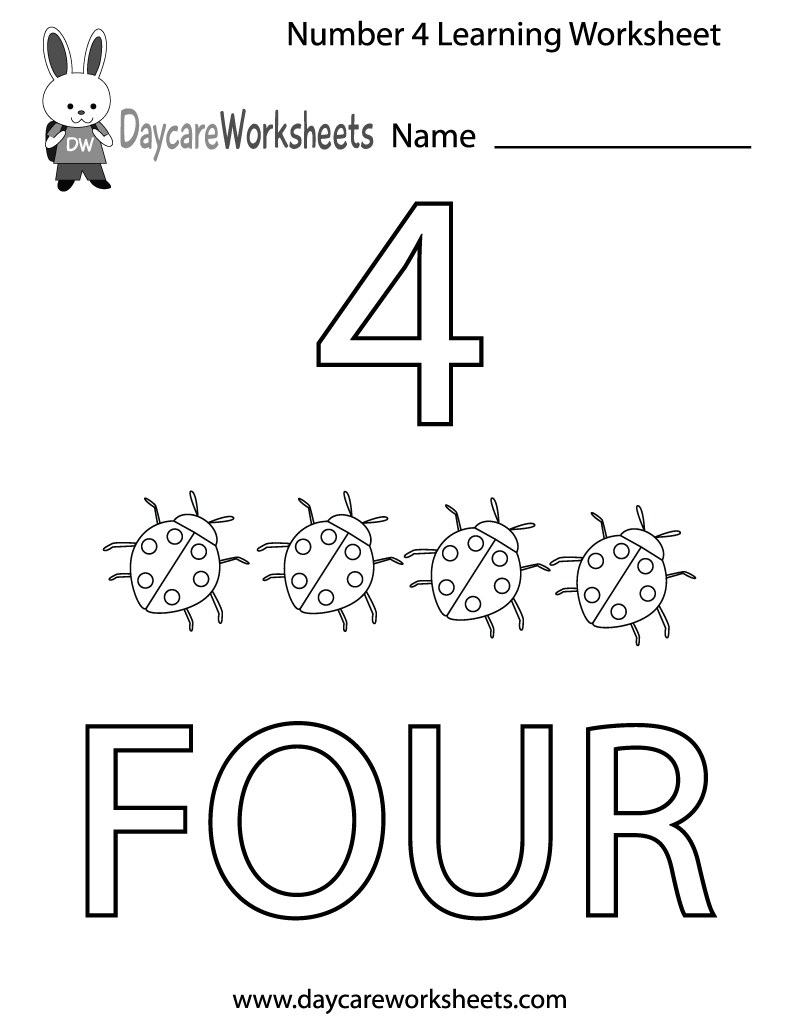 preschool number 4 coloring page