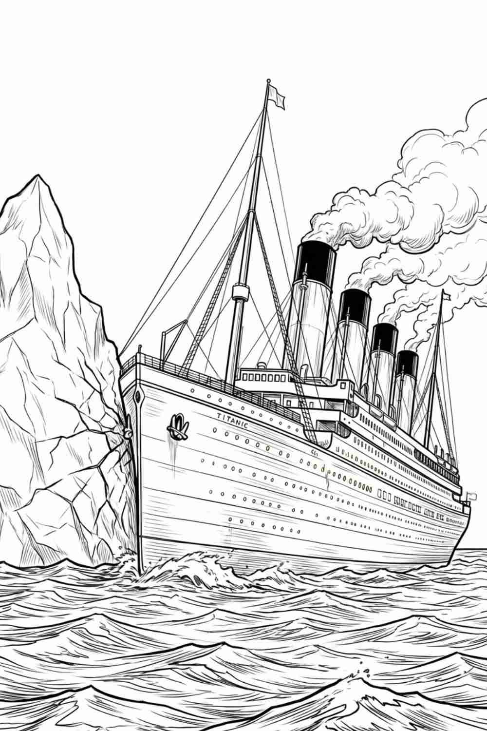 Free Titanic Coloring Page Historic Ship Iceberg Scene