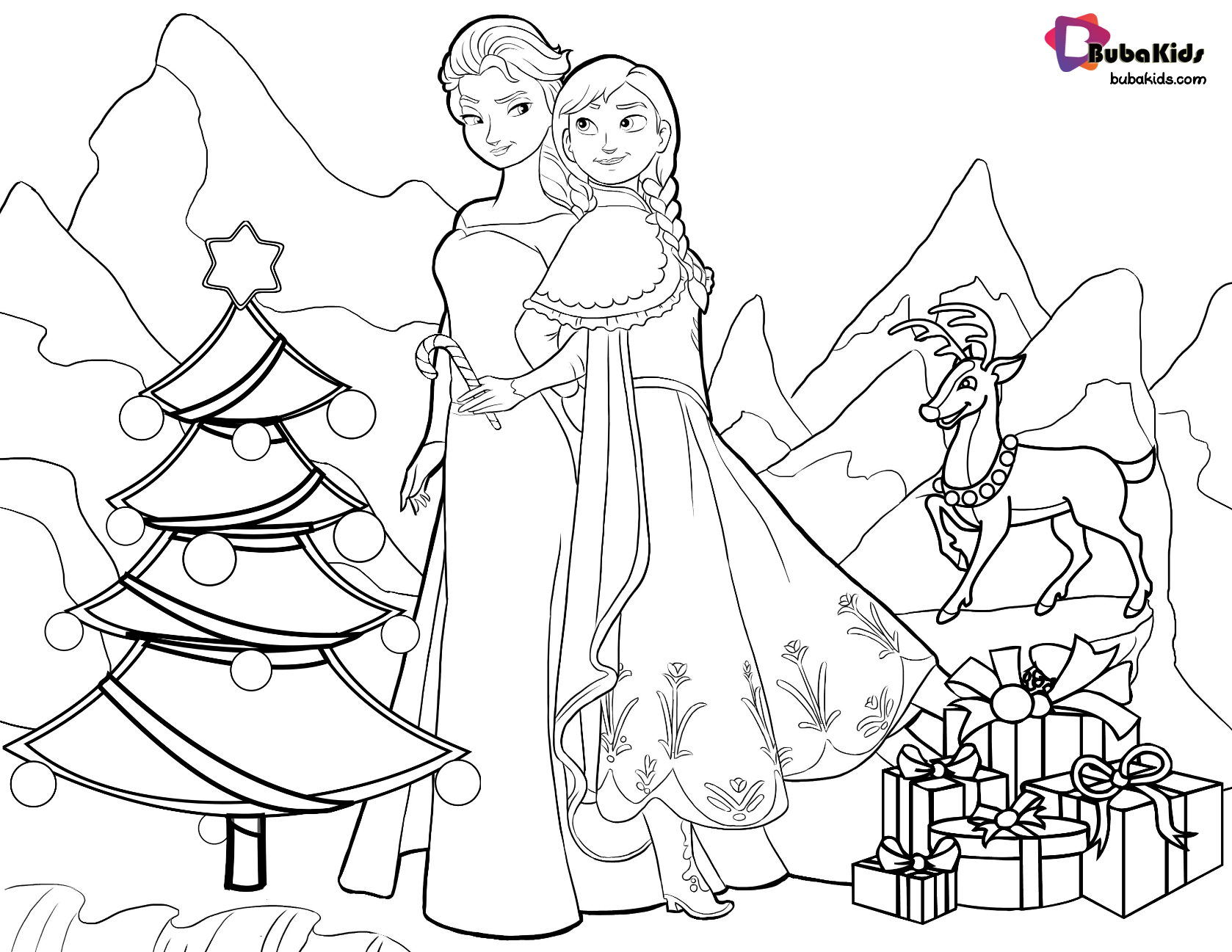 Frozen Queen Elsa And Princess Anna Christmas Coloring Page BubaKids