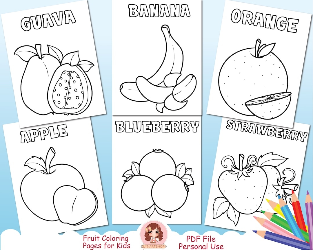 Fruit Coloring Pages For Kids Fruits Tropical Activity Sheets For Children Printable Coloring Pages Etsy Finland