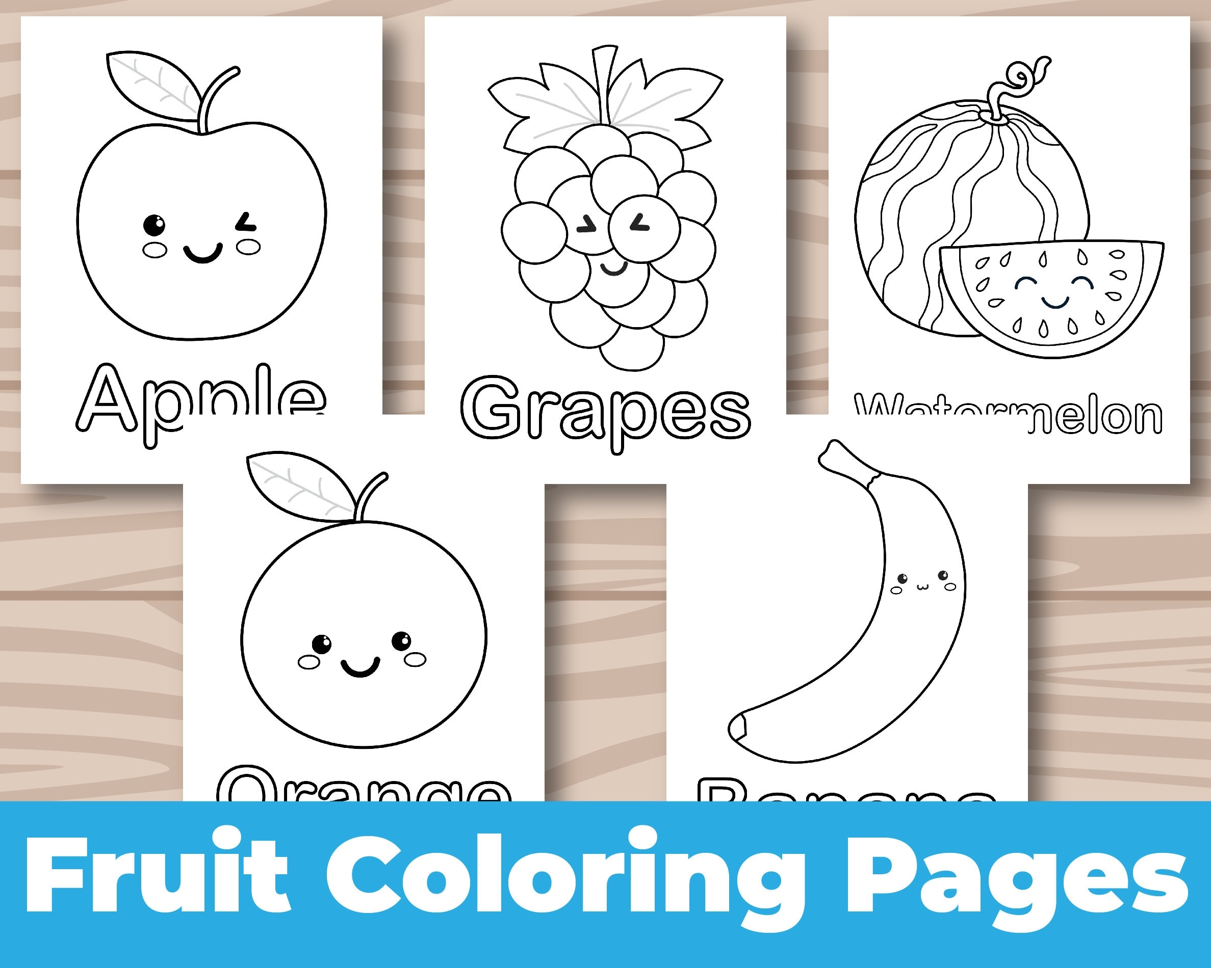 Fruit Coloring Pages Fruit Coloring Book For Kids Cute Fruits Great For Teaching Fruits Fruit Coloring Worksheet Instant Download Etsy