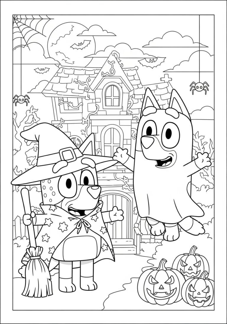 Fun Bluey Halloween Coloring Page For Kids