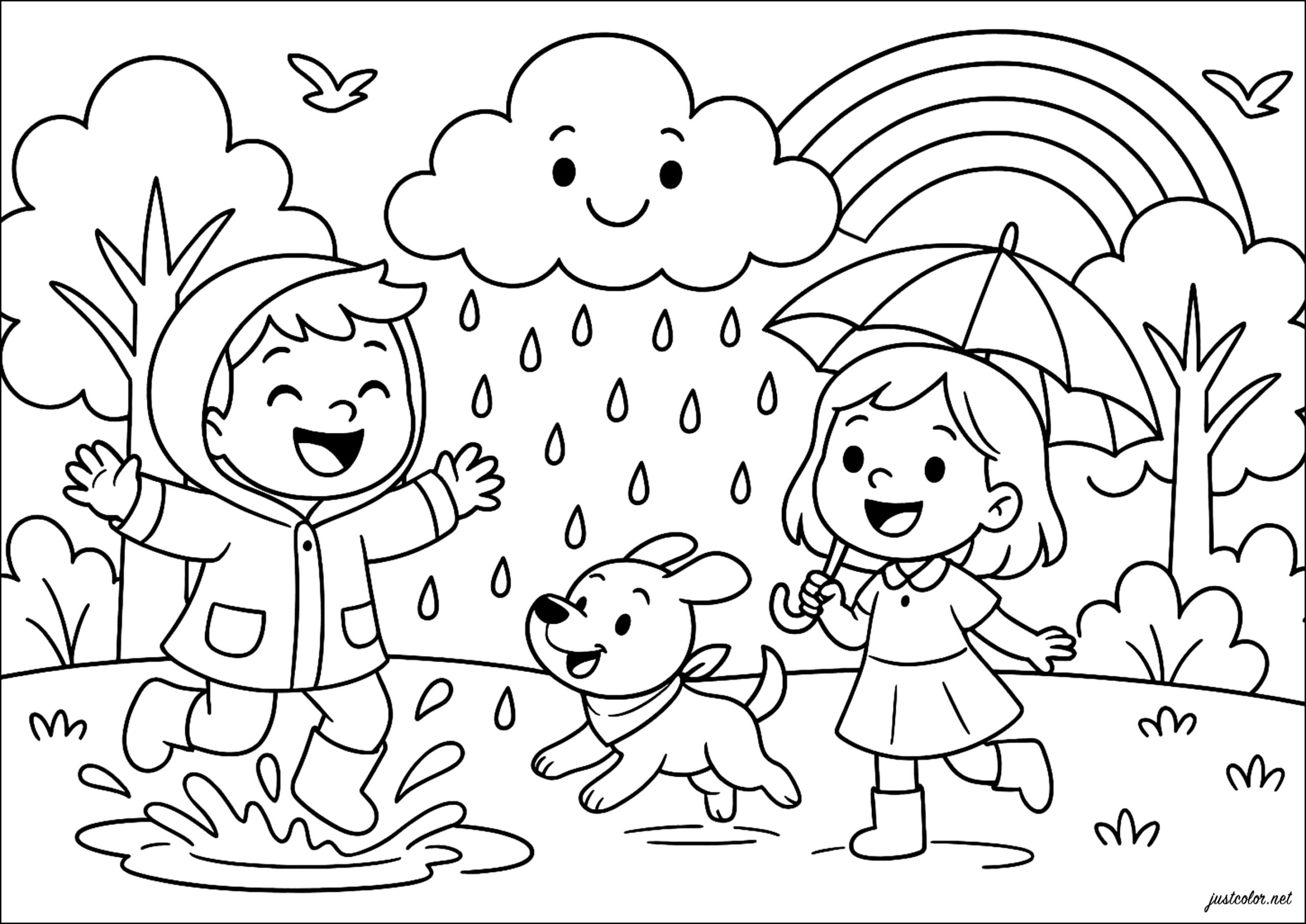 Fun In The Rain Weather Coloring Pages