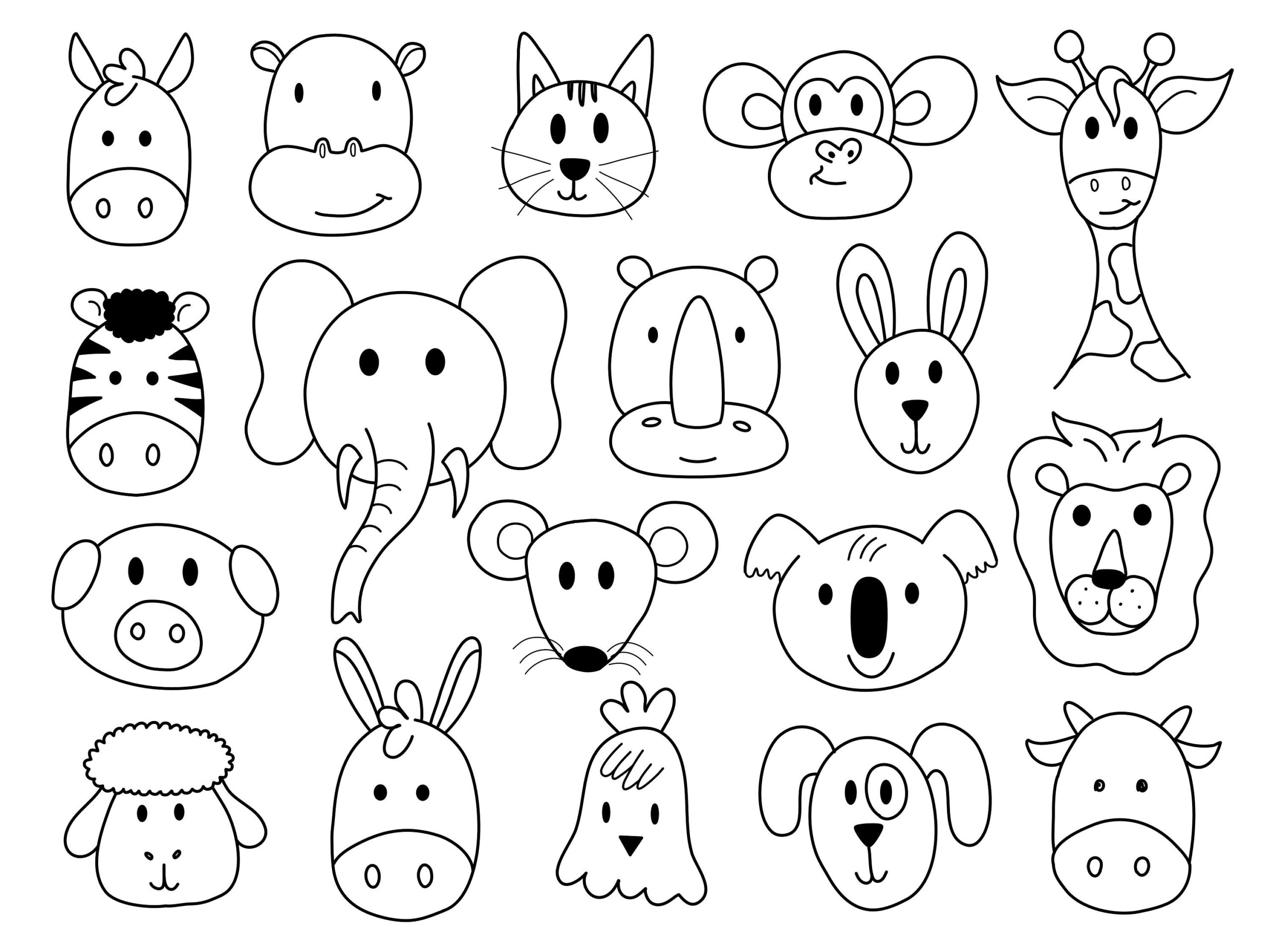 GIANT Animal Faces Coloring Page digital Download Etsy
