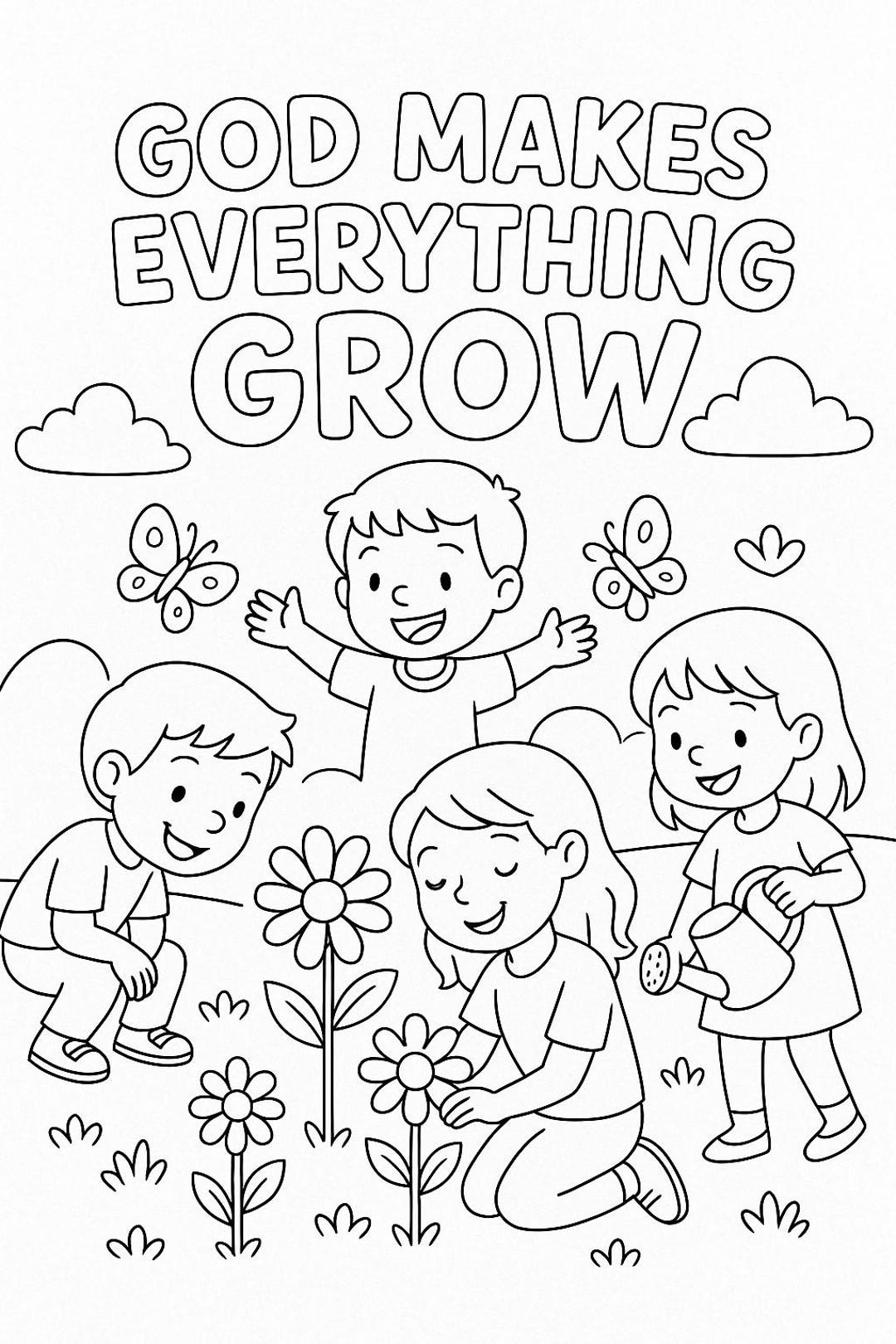 God Makes Everything Grow Coloring Page Christian Bible Verse Printable For Kids Sunday School Spring Activity Sheet Etsy