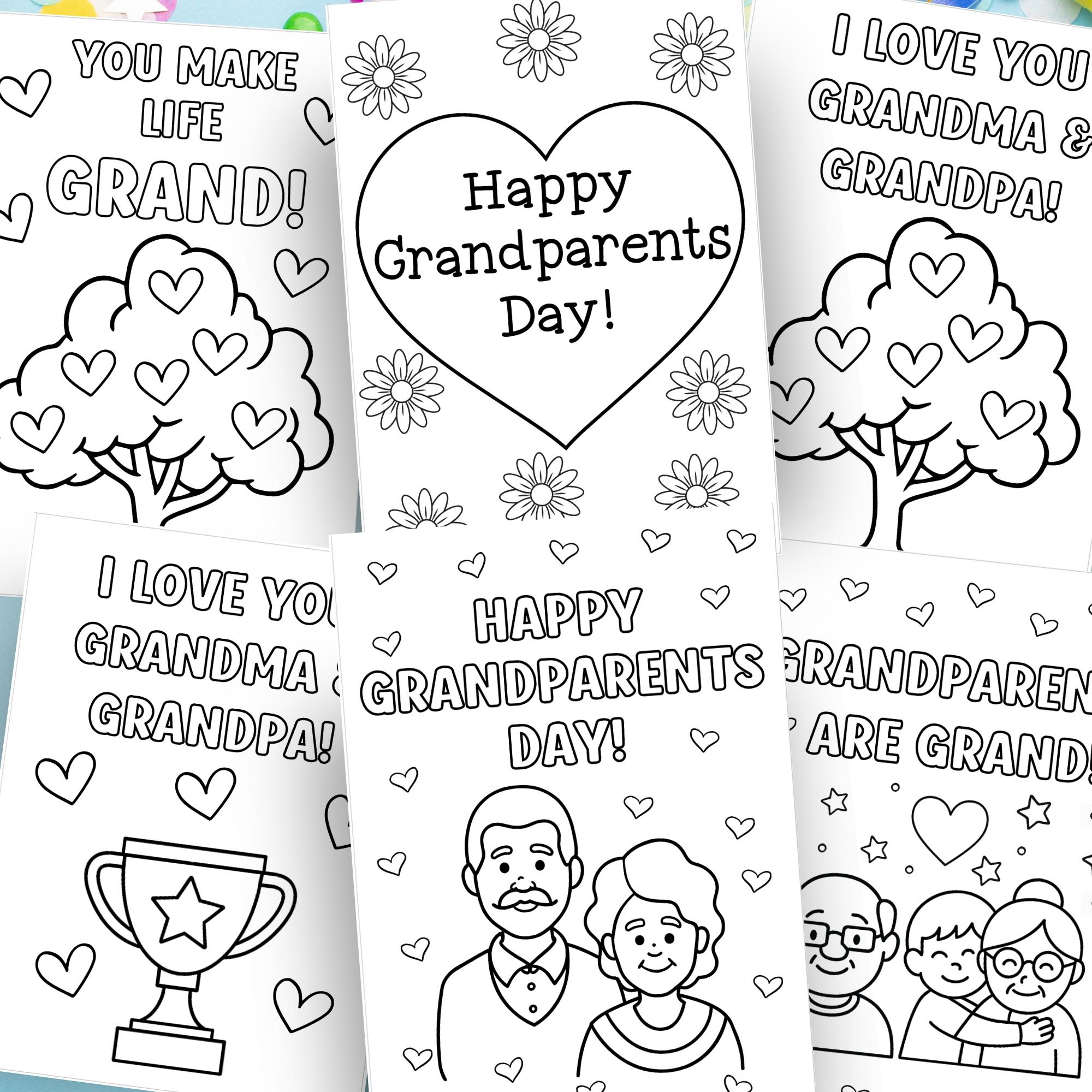 Grandparents Day Coloring Cards Craft Activity Happy Grandparents Day Cards Grandma Grandpa Coloring Pages For Kids Diy Gift For Grandma Etsy