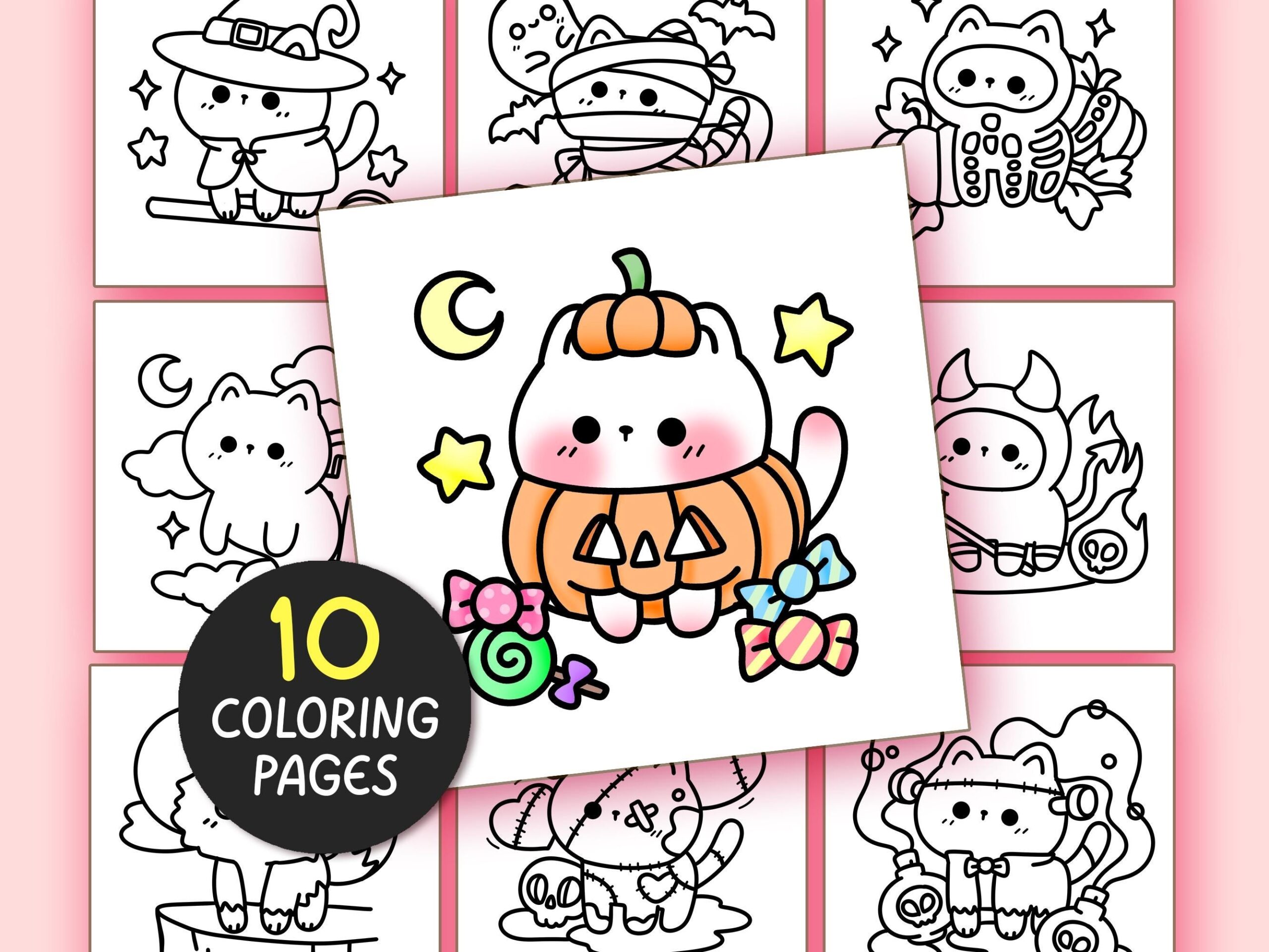 Halloween Bold And Easy Coloring Pages For Adults 10 Pages Simple Coloring Sheet Kawaii Coloring Book Aesthetic Teen Coloring Pages Etsy