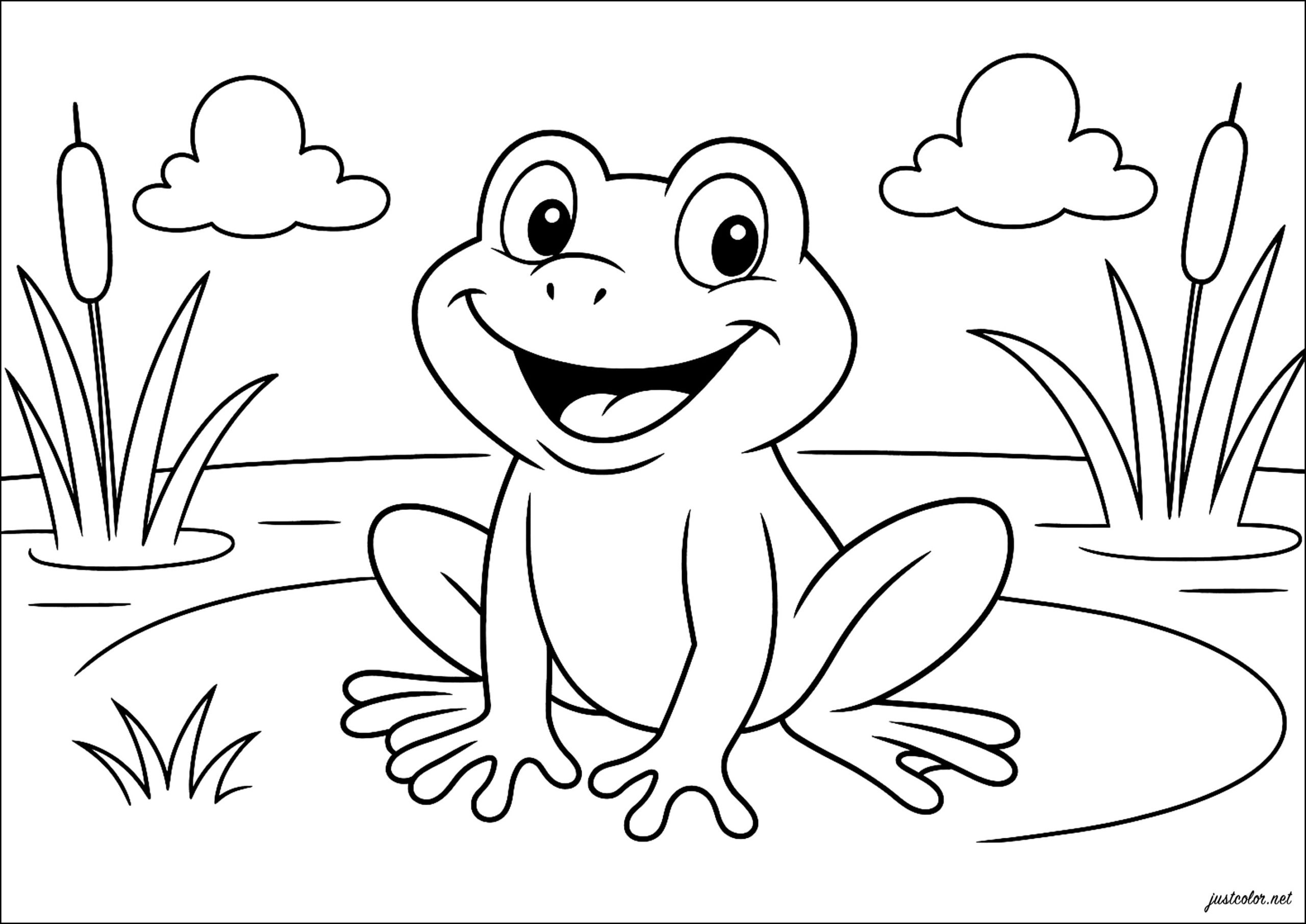 Happy Frog On A Lily Pad Frog Coloring Pages
