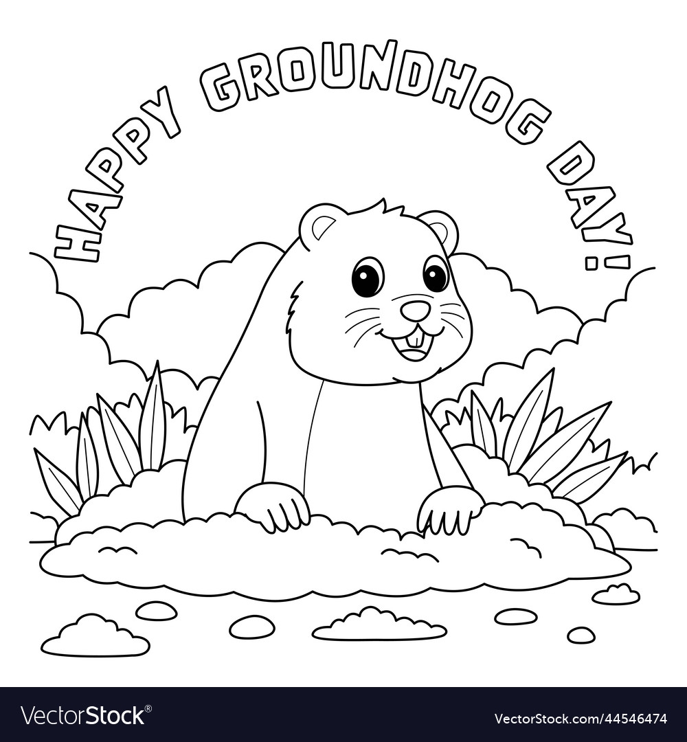 Happy Groundhog Day Coloring Page For Kids Royalty Free Vector VectorStock