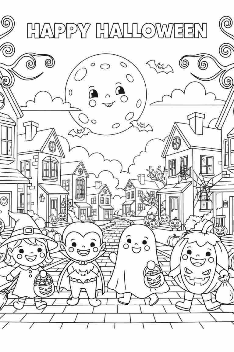 Happy Halloween Coloring Page Printable Trick or Treat Fun