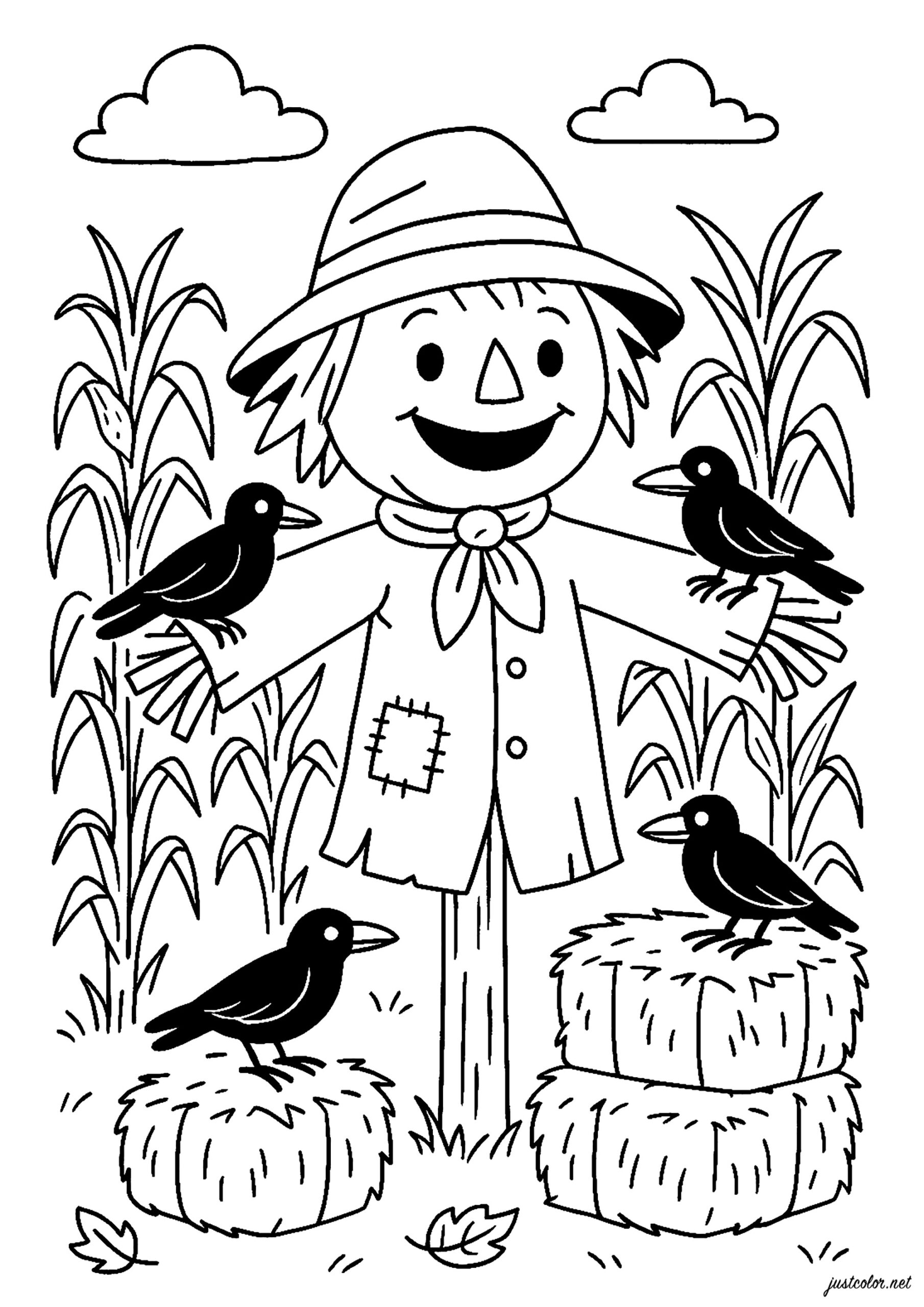 Happy Scarecrow Autumn Coloring Pages