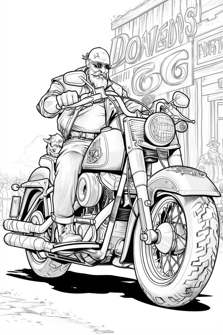 Harley Davidson Motorcycle Rider FREE Coloring Page
