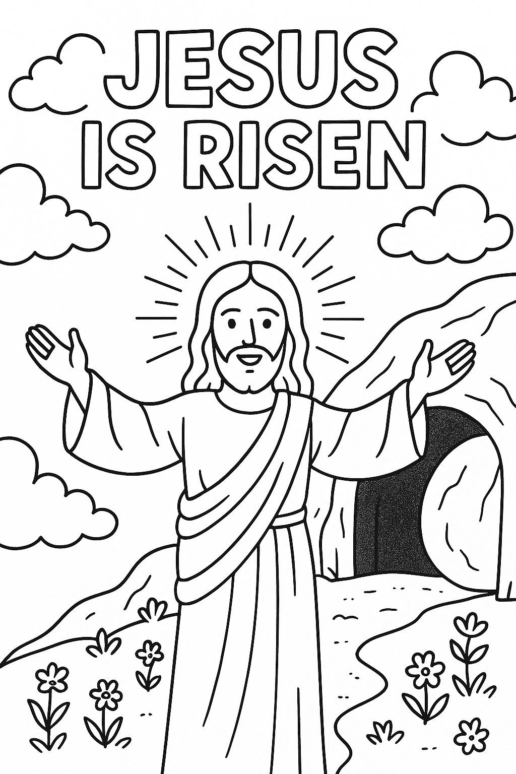 He Is Risen Coloring Page Easter Resurrection Christian Bible Printable For Kids Sunday School Religious Activity Sheet Etsy