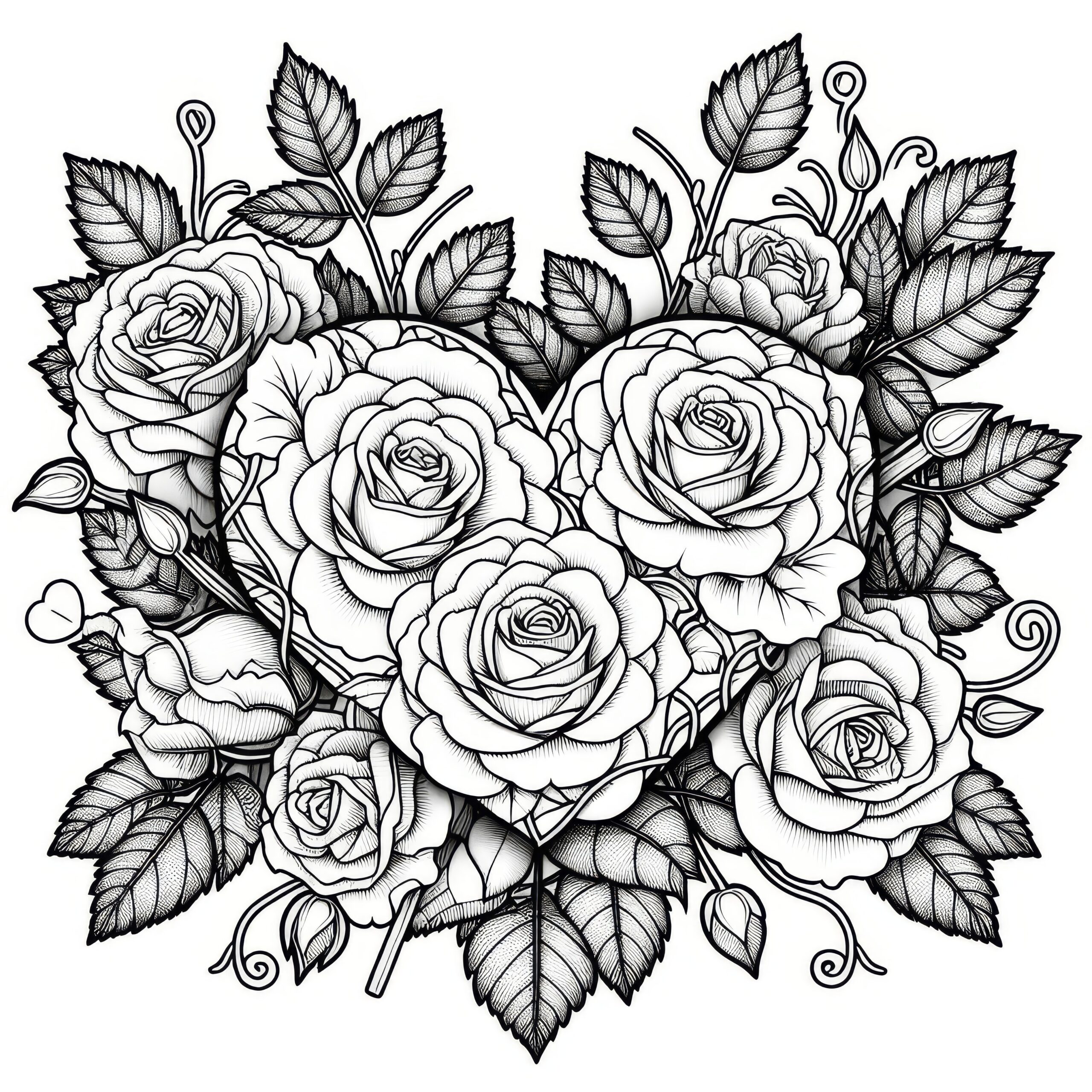 Heart Decorated With Roses Coloring Page For Valentine s Day Free Heart Decorated With Roses Coloring Page For Valentine s Day Free