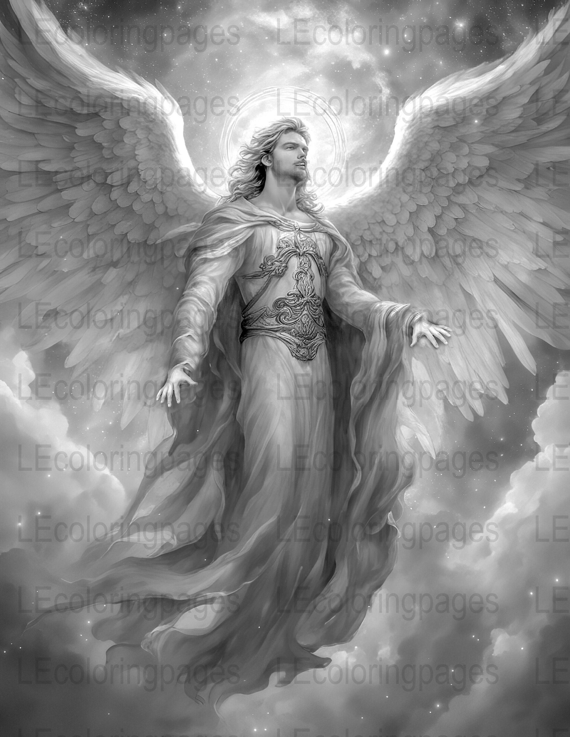 Heavenly Angel Coloring Page Life Escapes Angel 48 From Heavenly Angels 3 Grayscale Coloring Book For Adults Instant Download PDF Etsy