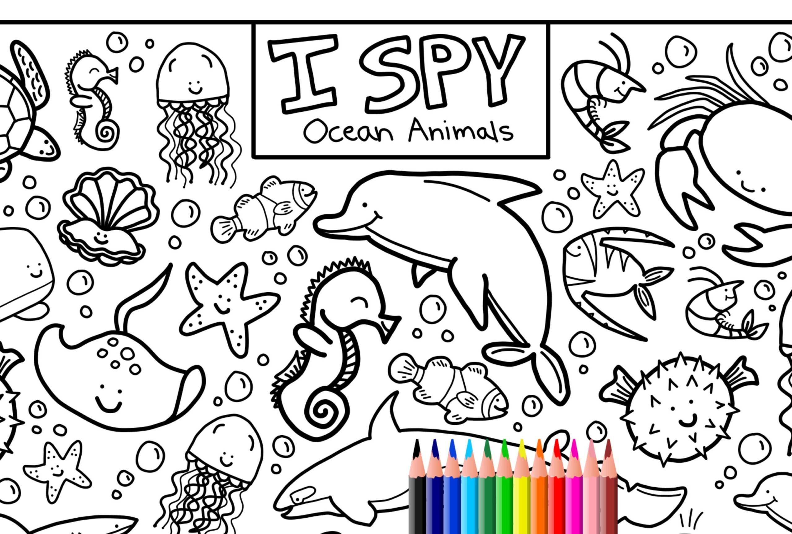 I Spy Ocean Animals Coloring Page Printable Download Colouring Page Kids Search Activity Printout Cute Cartoons Sea Creature Doodles Etsy Denmark