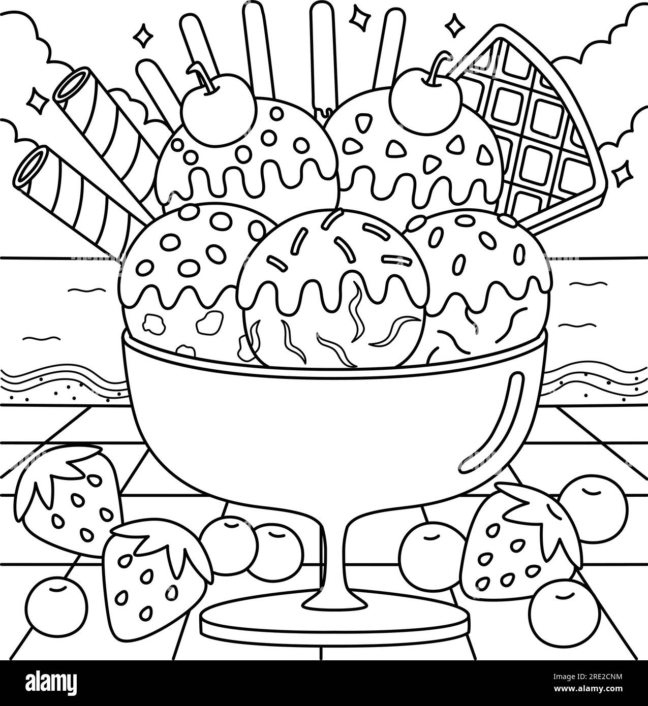 Ice Cream On The Beach Summer Coloring Page Stock Vector Image Art Alamy