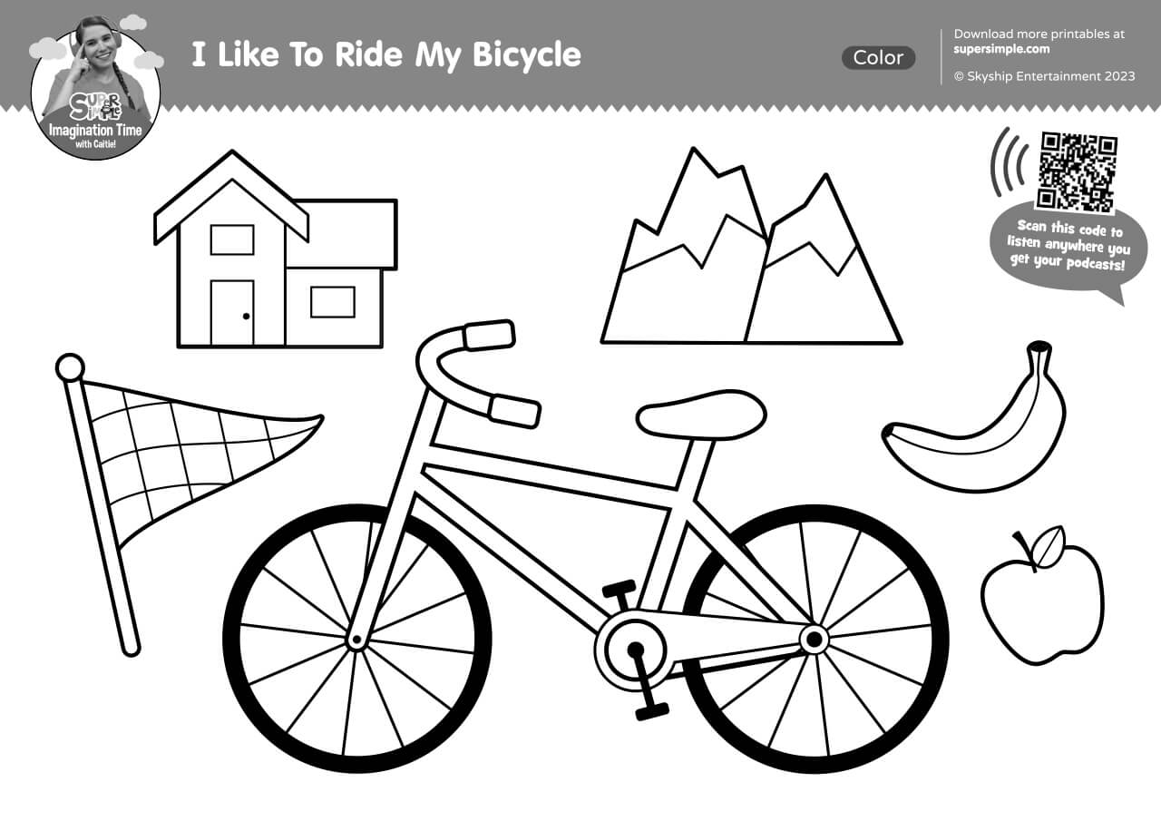 Imagination Time I Like To Ride My Bicycle Coloring Page Super Simple