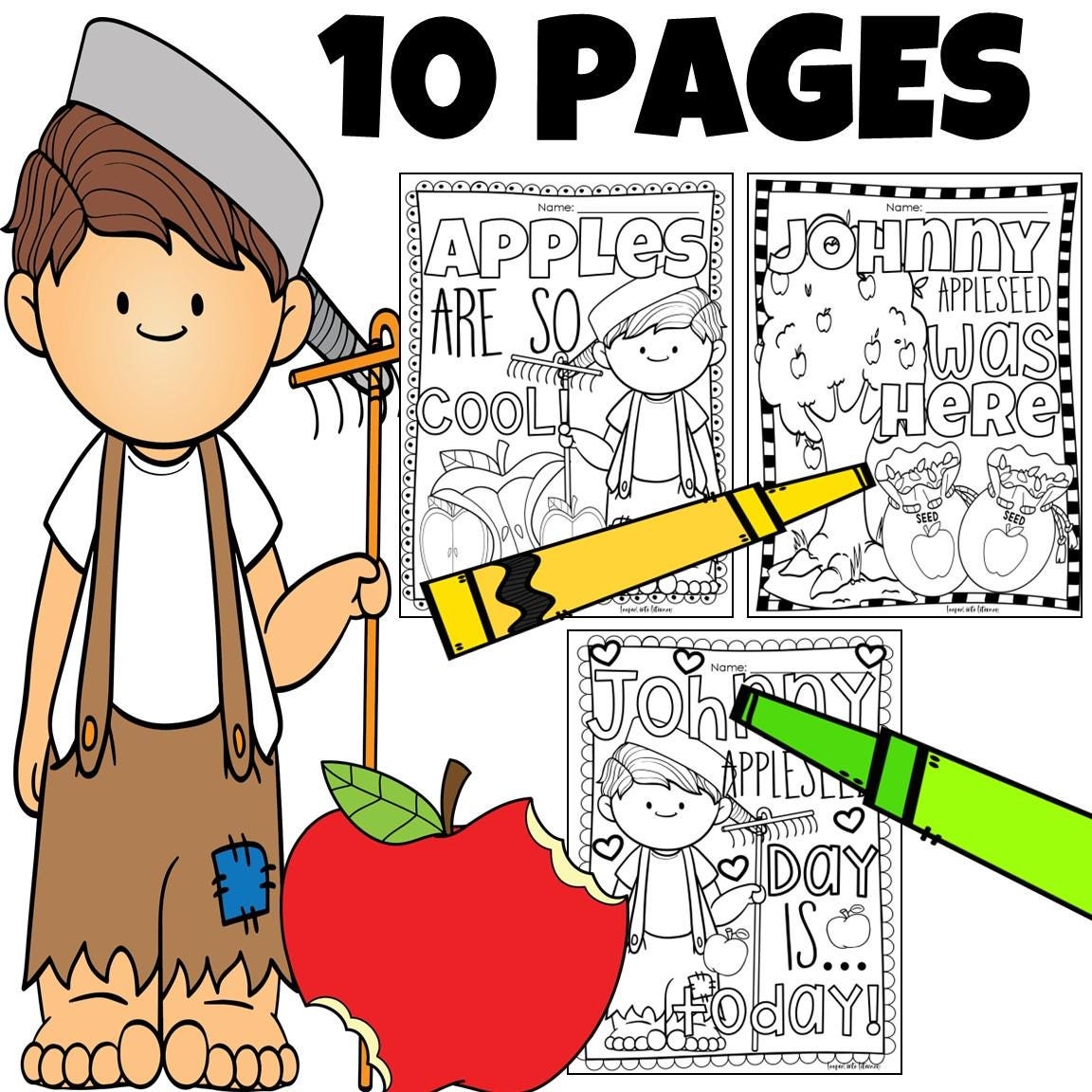 Johnny Appleseed Coloring Pages No Prep Morning Work Apple Day Fun Etsy