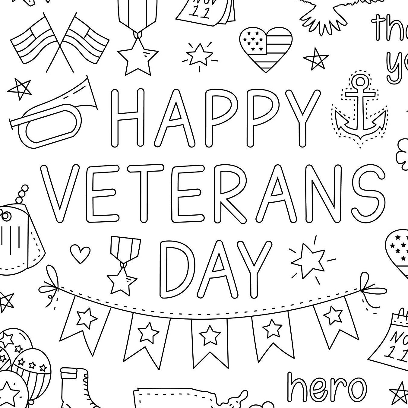 Jumbo Veterans Day Coloring Poster Kids Activity PDF Etsy