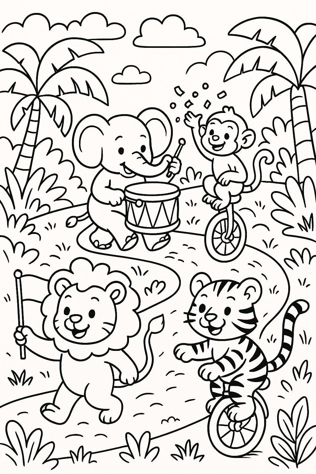 Jungle Animal Parade Coloring Page Safari Adventure printable Etsy