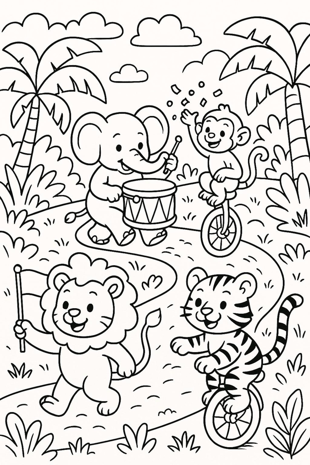 Jungle Animal Parade Coloring Page Safari Adventure printable Etsy Israel